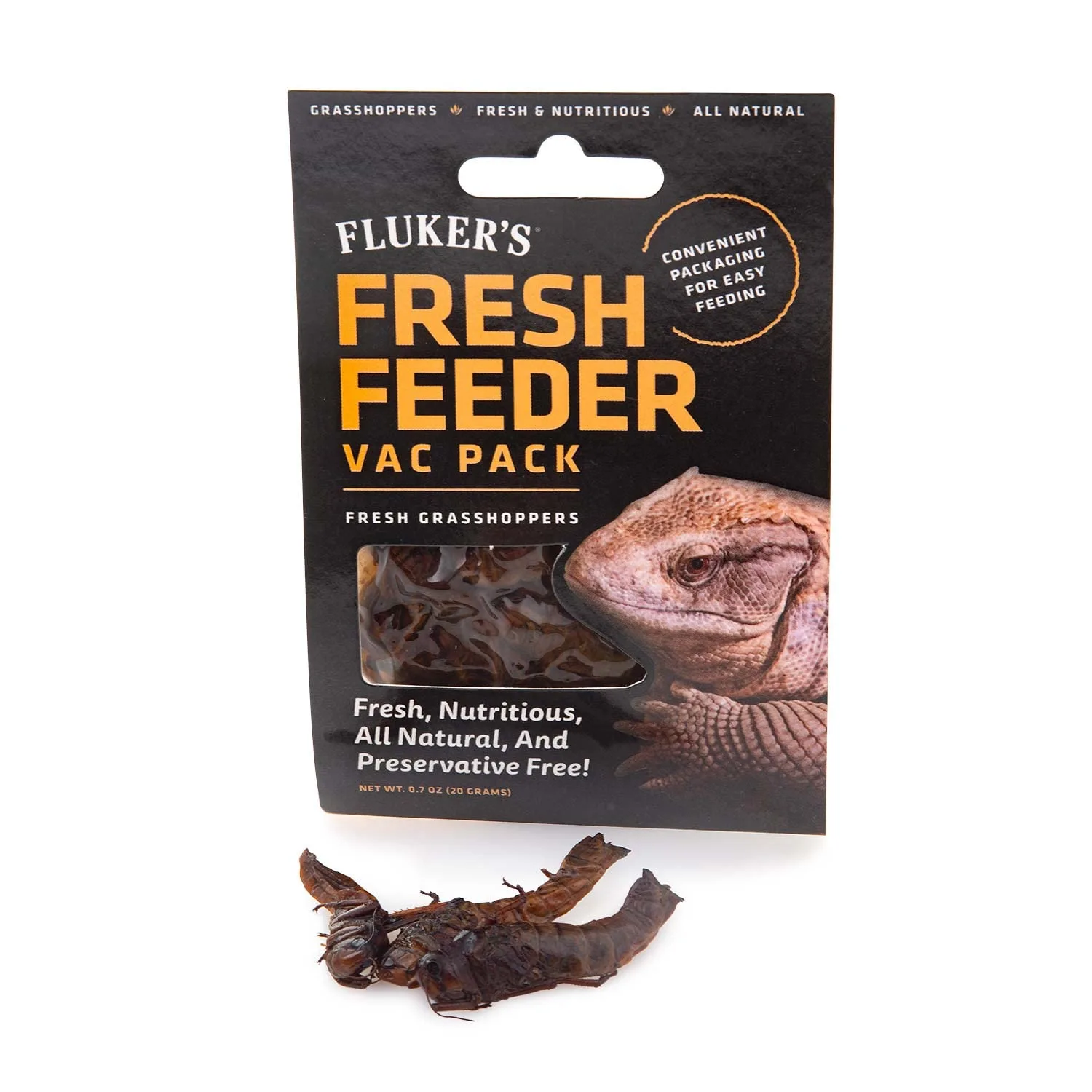 Fluker's Fresh Feeder Vac Pack Grasshoppers, All Natural and Preservative Free, Great for Insect Eating Reptiles, Birds, or Small Animals, 0.7 oz