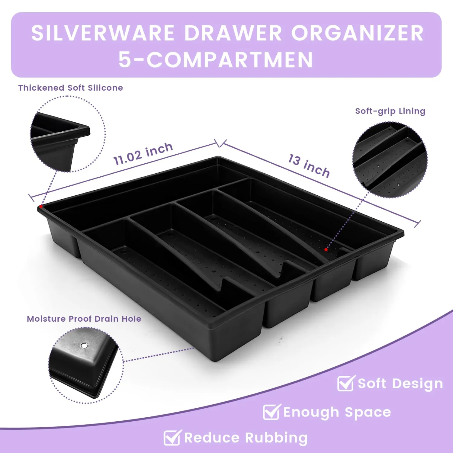 24-Piece Flatware Set with Organizer,Heavy Duty Stainless Steel Silverware for 6,Pink Cutlery Utensil Sets with Antiskid Handle,Rust-proof Stainless Steel Cutlery, Mirror Polished (Purple)