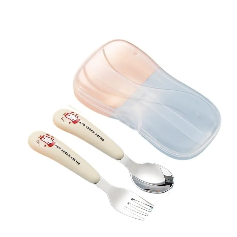 Silverware Set, 2/8/12/16/20/24 Pcs 304 Stainless Steel Cartoon Cutlery Household Portable Spoon Fork Two-piece Set, Home Flatware Set(Beige,8 Piece set for 4)