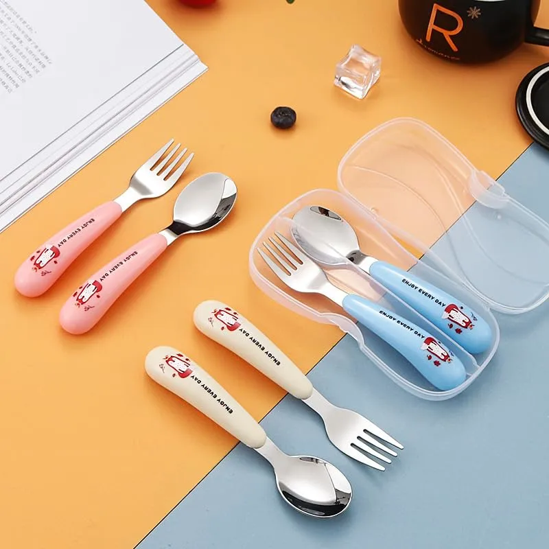 Silverware Set, 2/8/12/16/20/24 Pcs 304 Stainless Steel Cartoon Cutlery Household Portable Spoon Fork Two-piece Set, Home Flatware Set(Beige,8 Piece set for 4)