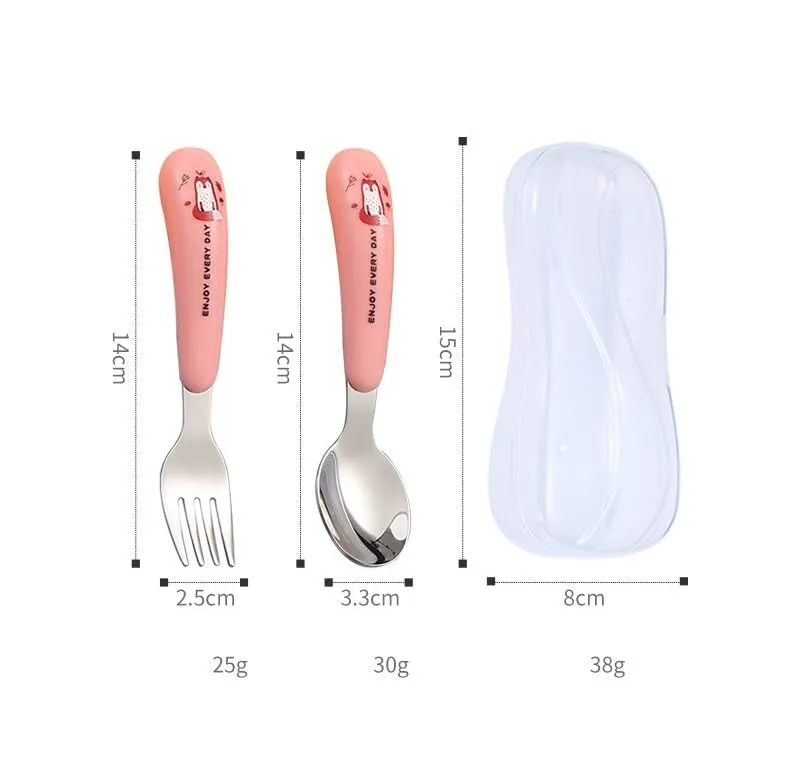 Silverware Set, 2/8/12/16/20/24 Pcs 304 Stainless Steel Cartoon Cutlery Household Portable Spoon Fork Two-piece Set, Home Flatware Set(Pink,2 Piece set for 1)