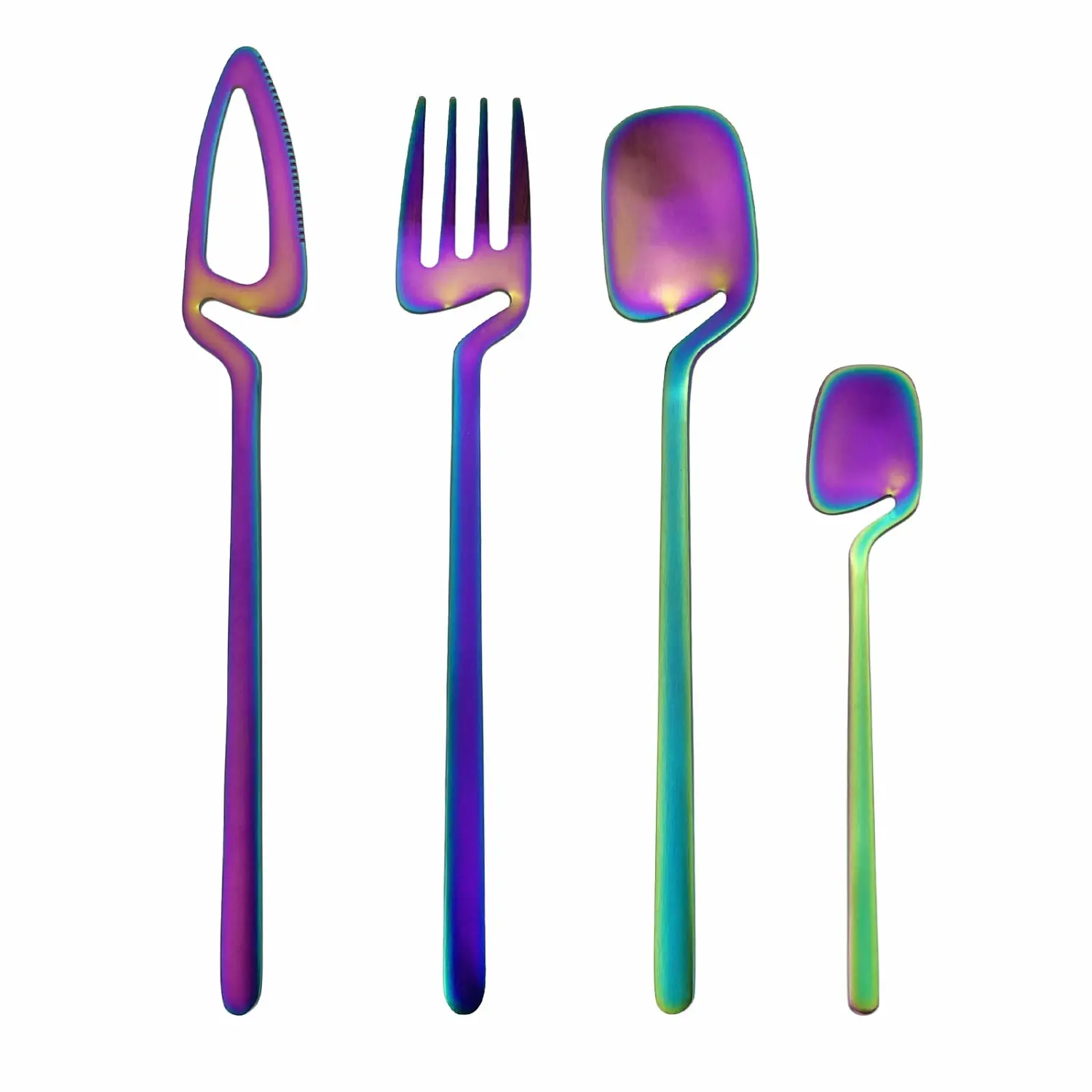Luxury Matte Black Silverware Set, 32-Piece 304 Stainless Steel Flatware Sets for 8, Unique Hangable cup Silverware Cutlery Utensil Set for Home, Kitchen and Restaurant （Rainbow）