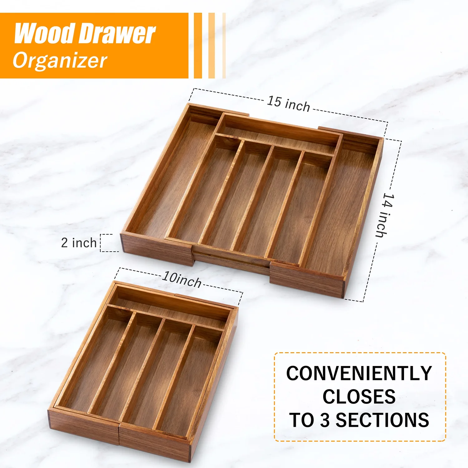 Bellsal Acacia Silverware Organizer Kitchen Drawer Organizer Expandable Bamboo Utensil Holder Cutlery Tray for Kitchen Utensil and Flatware Bedroom Office