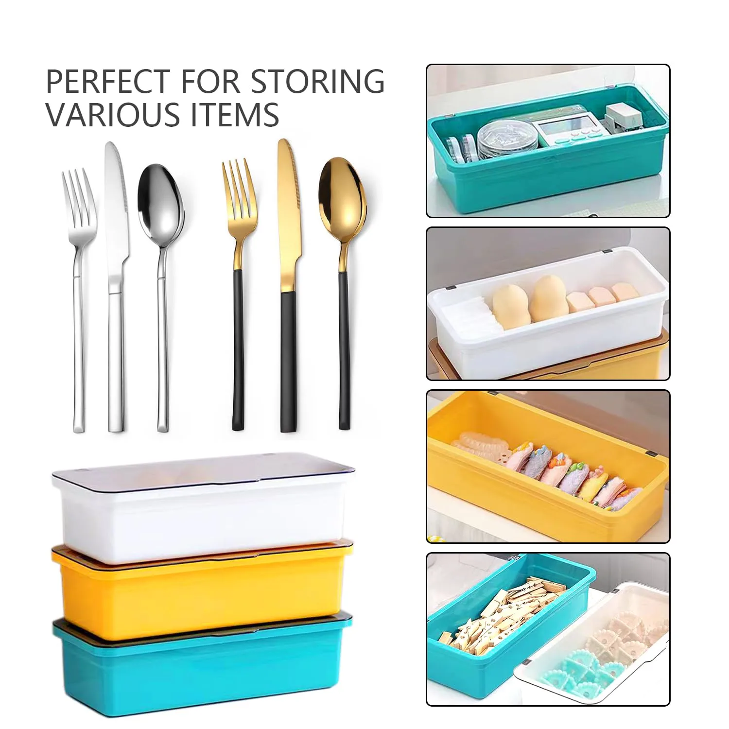 Flatware Tray with Lid and Drainer,Silverware Tray Kitchen Dinnerware Holder and Utensil Storage Container for Flatware and Silverware (White)