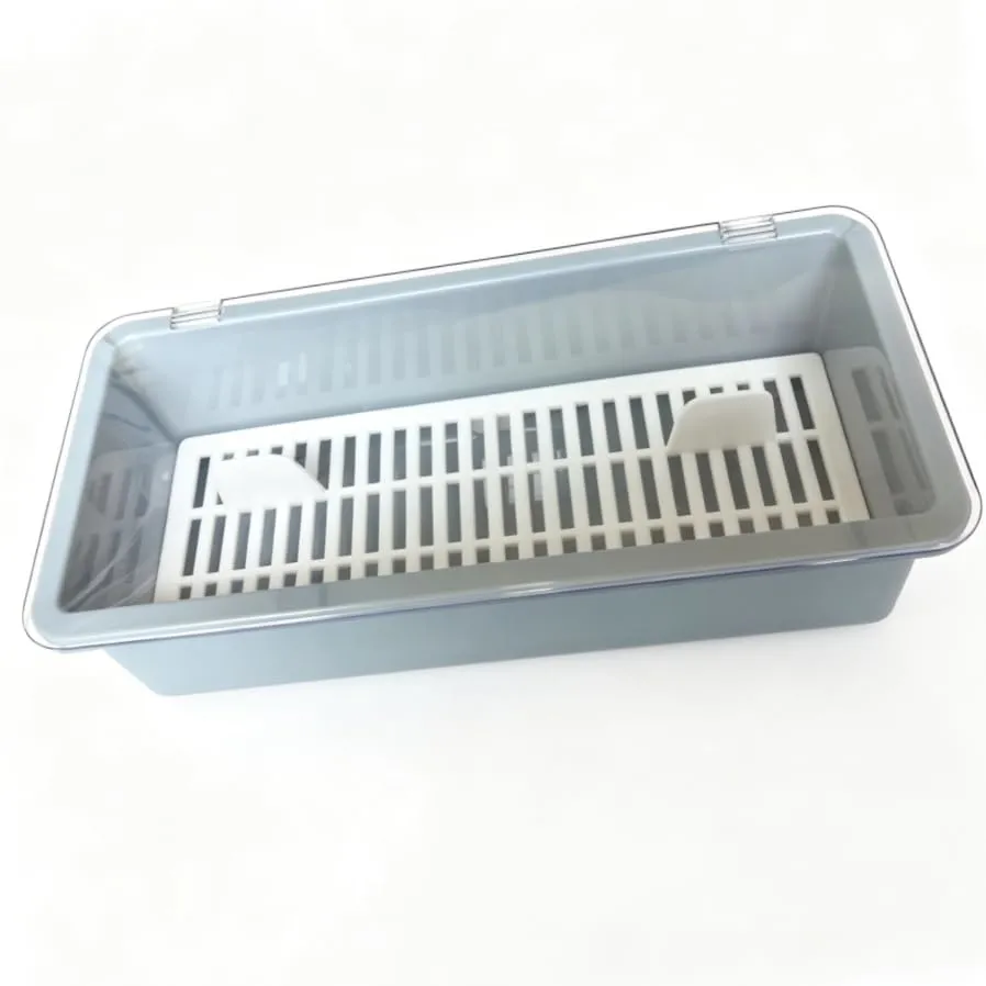 Flatware Tray with Lid,Silverware Tray Kitchen Cutlery Tray and Utensil Storage Container for Flatware and Silverware (Slate Blue)
