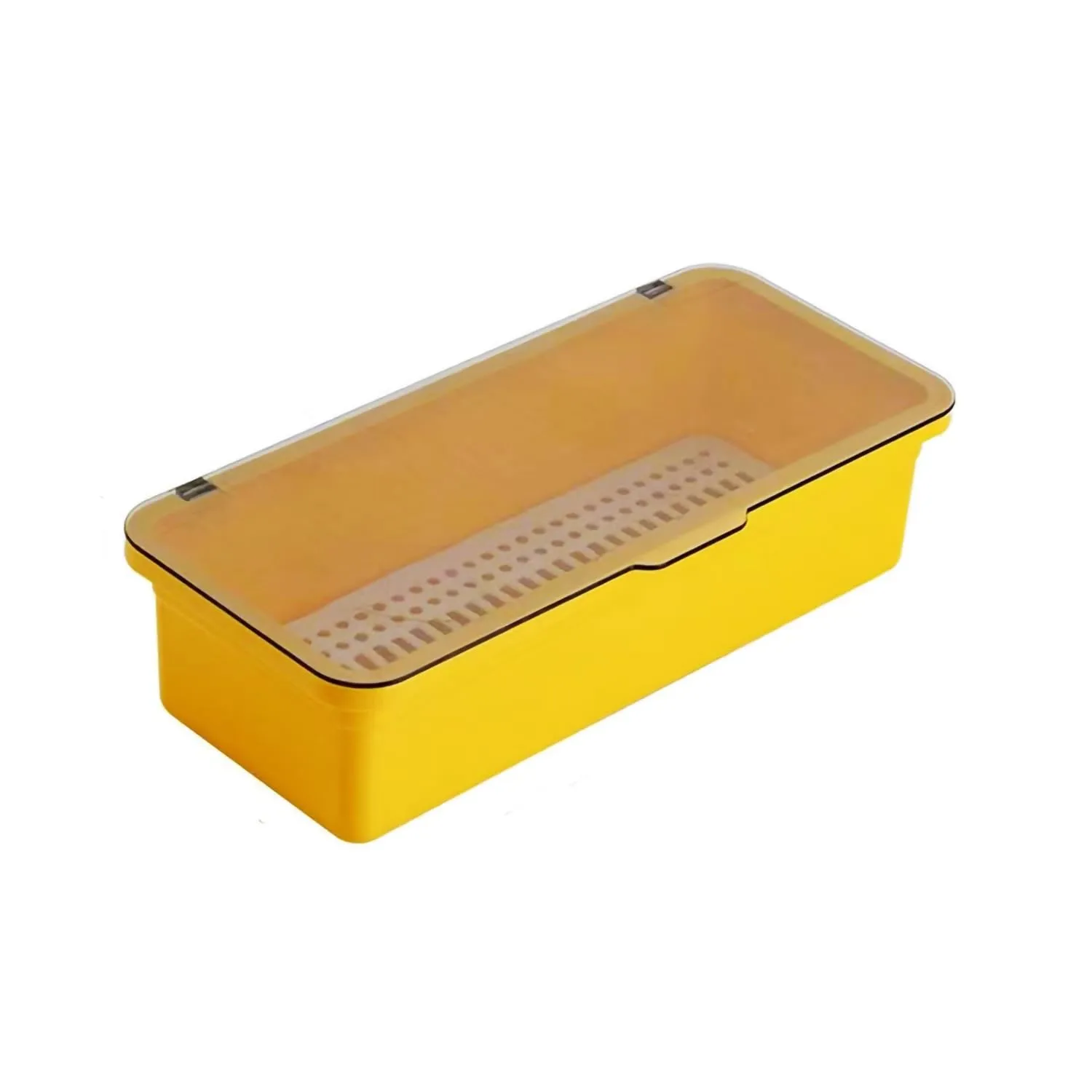 Flatware Tray with Lid and Drainer,Silverware Tray Kitchen Dinnerware Holder and Utensil Storage Container for Flatware and Silverware(Yellow)