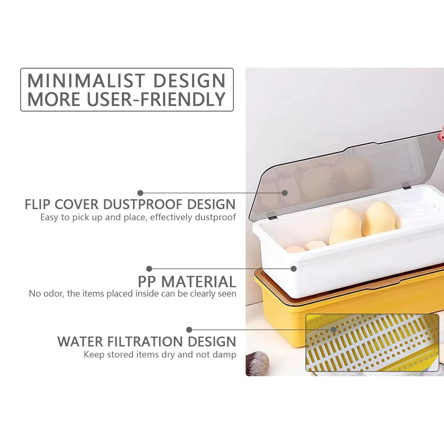 Flatware Tray with Lid and Drainer,Silverware Tray Kitchen Dinnerware Holder and Utensil Storage Container for Flatware and Silverware(Yellow)