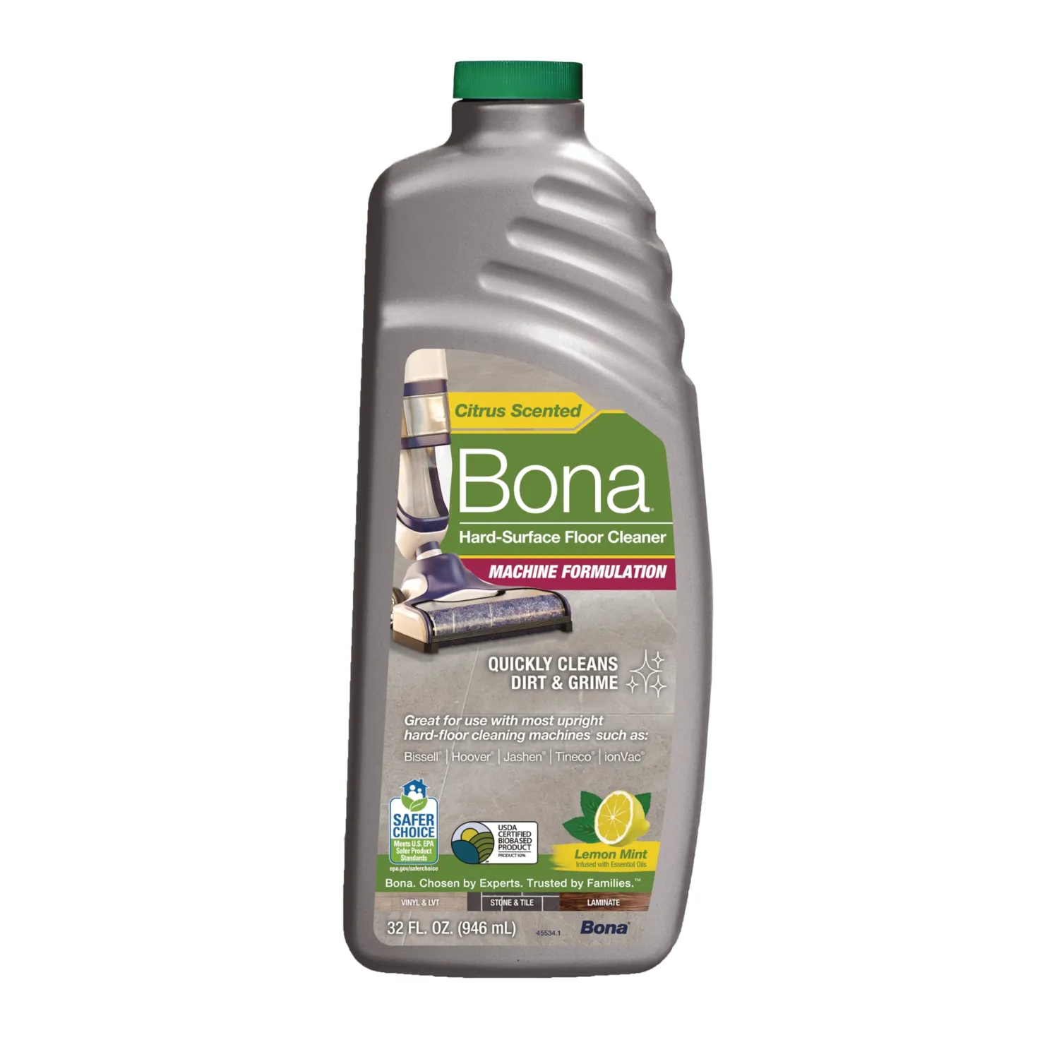 Bona® Hard-Surface Floor Cleaner - Hard-Floor Cleaning Machine Formulation - 32 fl oz - Lemon Mint