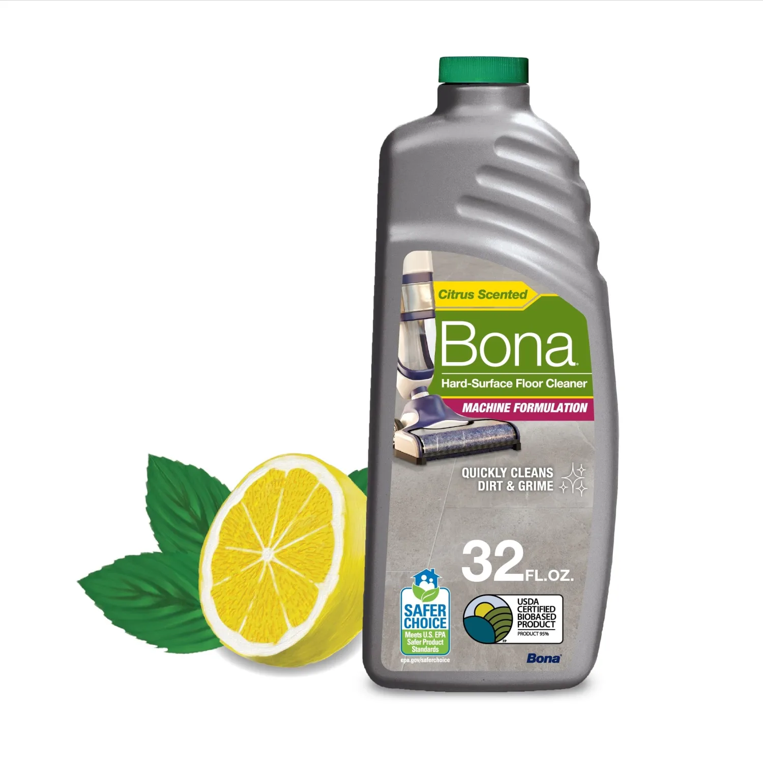 Bona® Hard-Surface Floor Cleaner - Hard-Floor Cleaning Machine Formulation - 32 fl oz - Lemon Mint