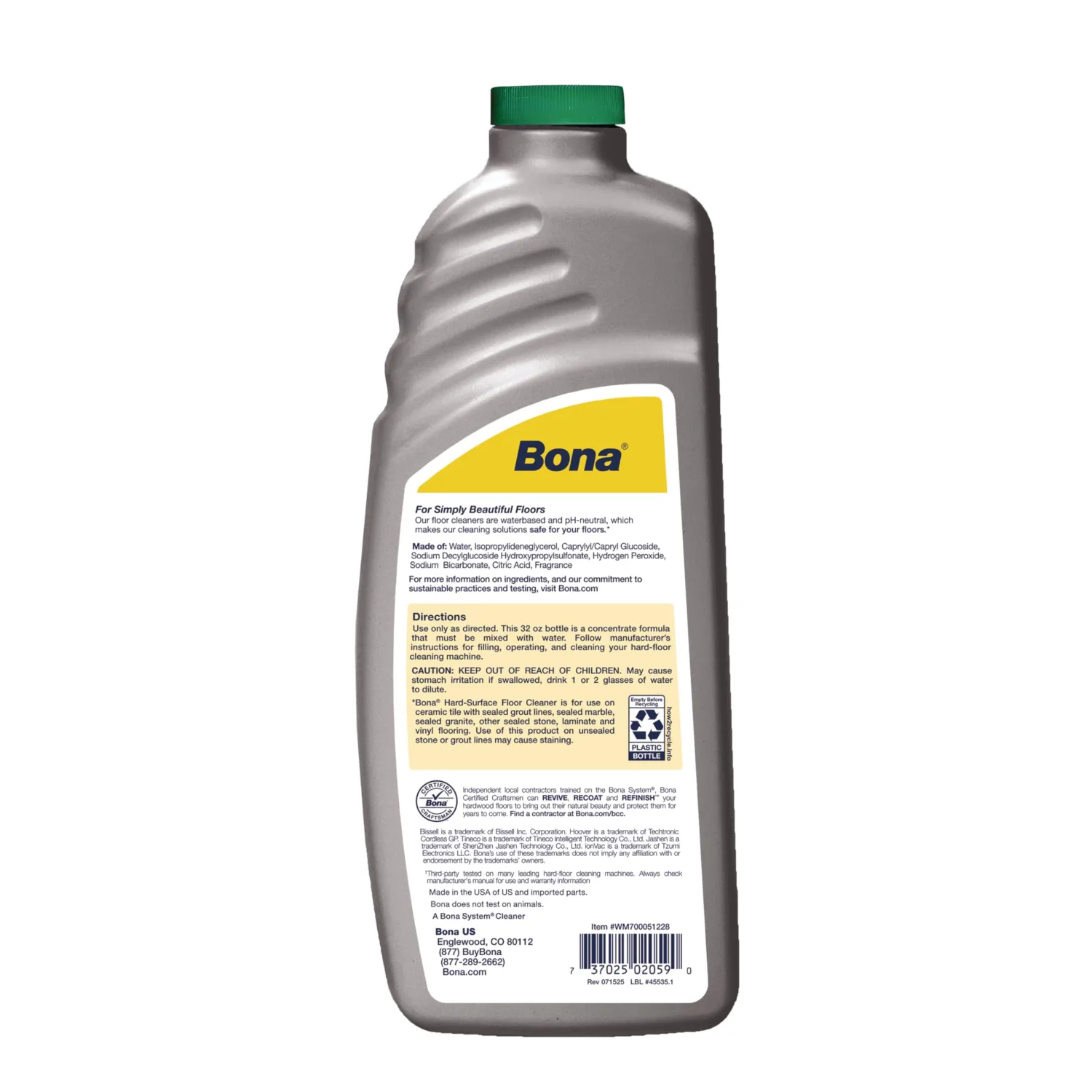 Bona® Hard-Surface Floor Cleaner - Hard-Floor Cleaning Machine Formulation - 32 fl oz - Lemon Mint