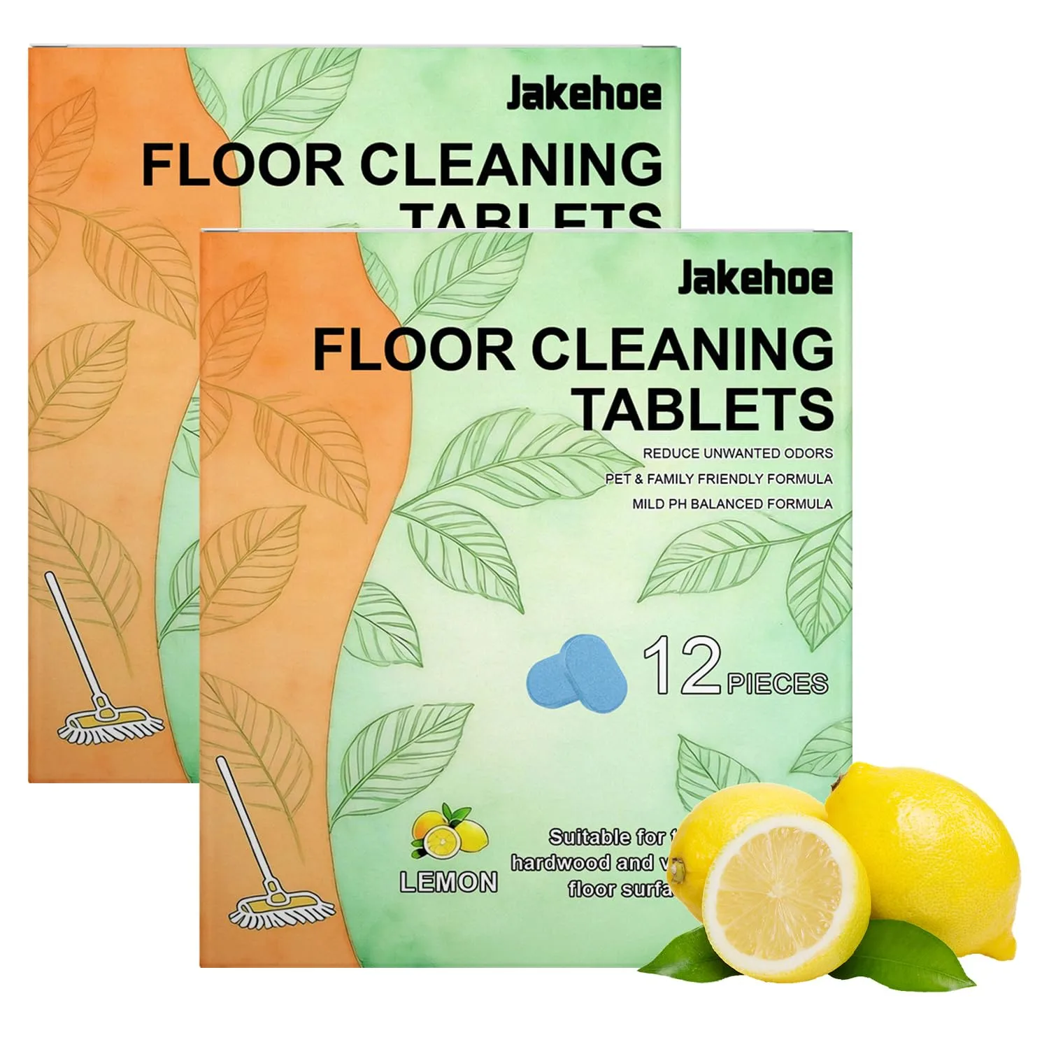 2Packs Floor Cleaner Tablets,Hard Floor Cleaner Tablets,Pre Measured Dissolvable Cleaning Solution, For Hardwood, Fresh Lemon Scent, Compatible with Robot Mops & Wet/Dry Vacuums (12pc)