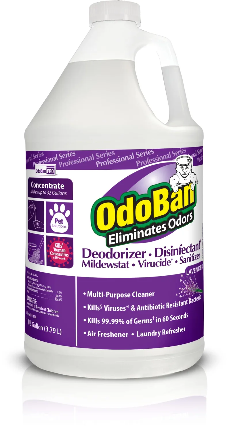 OdoBan Professional Disinfectant and Odor Eliminator Concentrate, Made in the USA, Lavender Scent, 1 Gallon