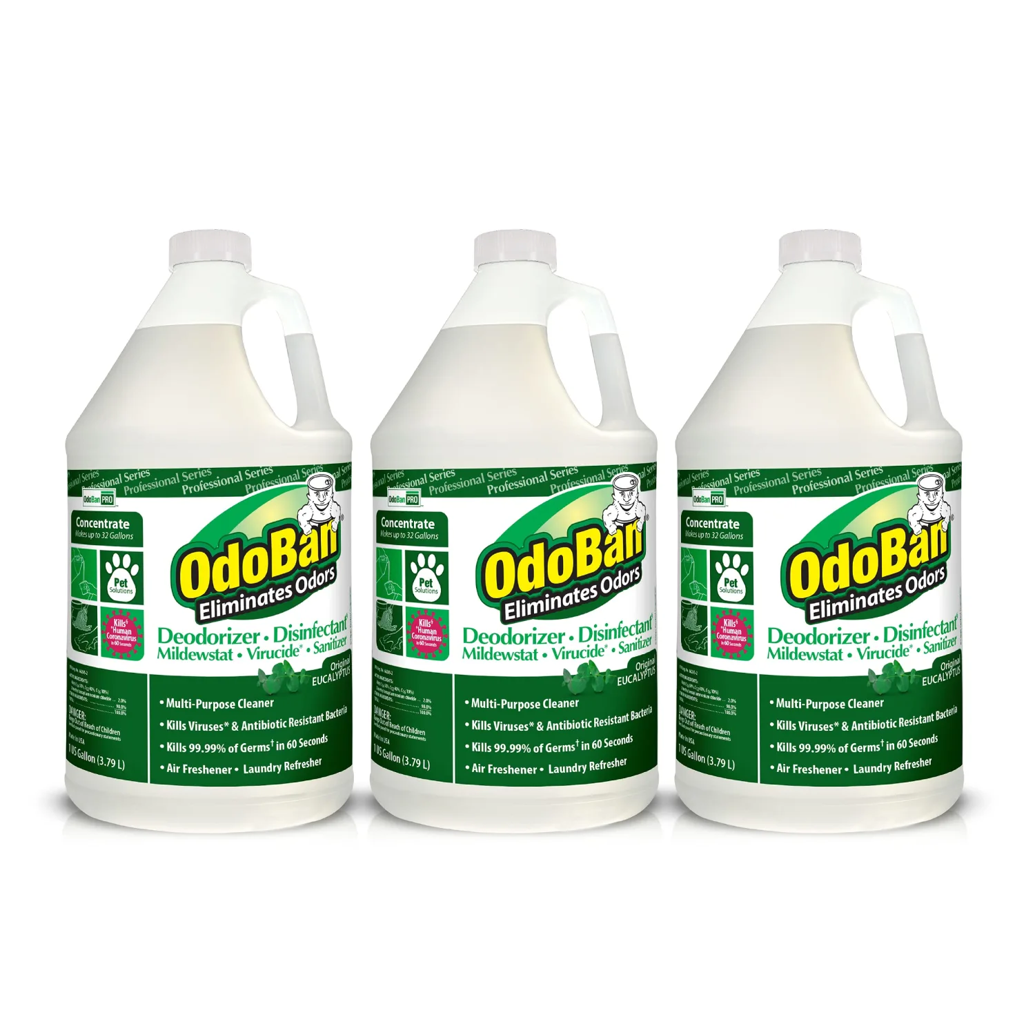 OdoBan Professional Disinfectant and Odor Eliminator Concentrate, 3-Pack, 1 Gallon Each, Original Eucalyptus Scent