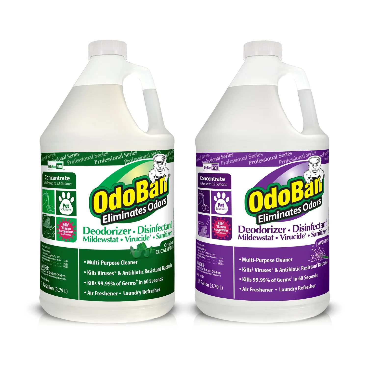 OdoBan Professional Disinfectant and Odor Eliminator Concentrate, Made in the USA, Original Eucalyptus and Lavender Scents, 2-Pack, 1 Gallon Each