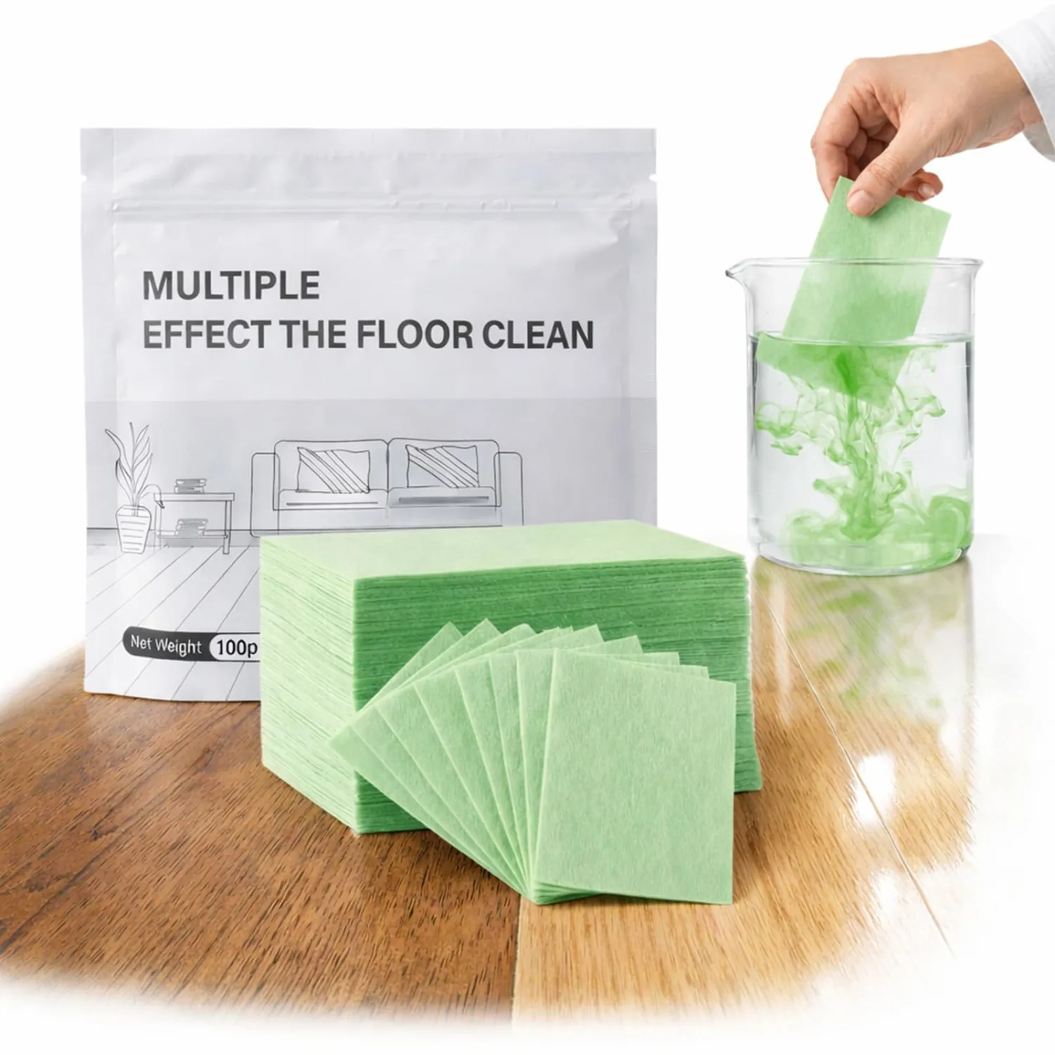 Multi-effect Floor Clean Tablets, 2026 New Multi-effect Floor Cleaning Sheets with Fresh Scent, 30/60/90/100/120Pcs, Suitable for Tile, Wood, Laminate, Kitchen, And Bathroom Care Use ,Green:30