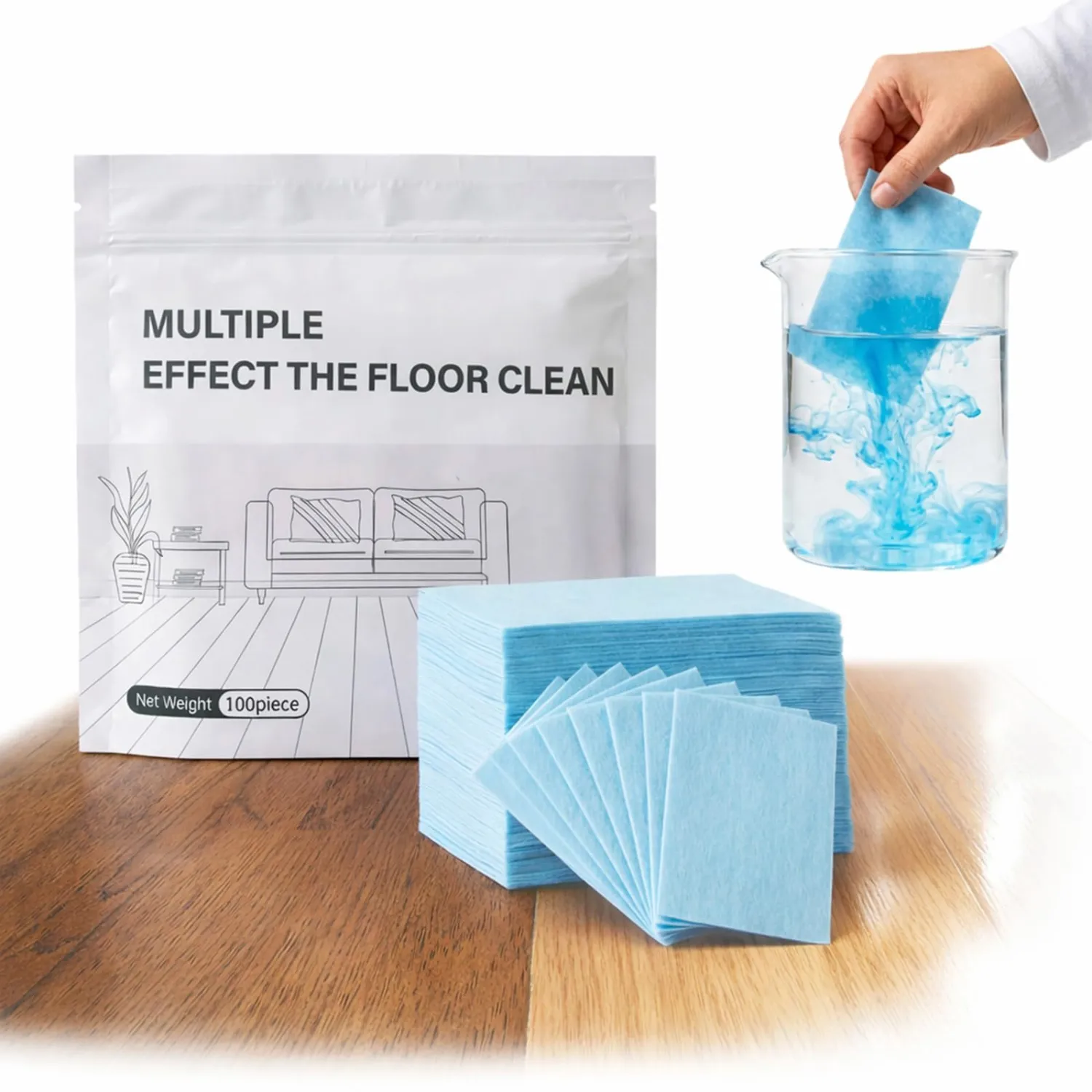 Multi-effect Floor Clean Tablets, 2026 New Multi-effect Floor Cleaning Sheets with Fresh Scent, 30/60/90/100/120Pcs, Suitable for Tile, Wood, Laminate, Kitchen, And Bathroom Care Use ,Blue:100