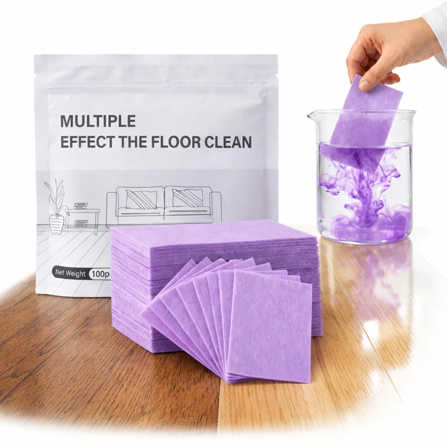 Multi-effect Floor Clean Tablets, 2026 New Multi-effect Floor Cleaning Sheets with Fresh Scent, 30/60/90/100/120Pcs, Suitable for Tile, Wood, Laminate, Kitchen, And Bathroom Care Use ，Purple：30