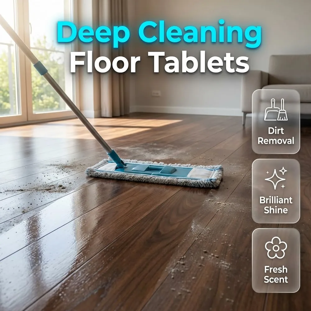 Multi-effect Floor Clean Tablets, 2026 New Multi-effect Floor Cleaning Sheets with Fresh Scent, 30/60/90/100/120Pcs, Suitable for Tile, Wood, Laminate, Kitchen, And Bathroom Care Use ，Yellow：30