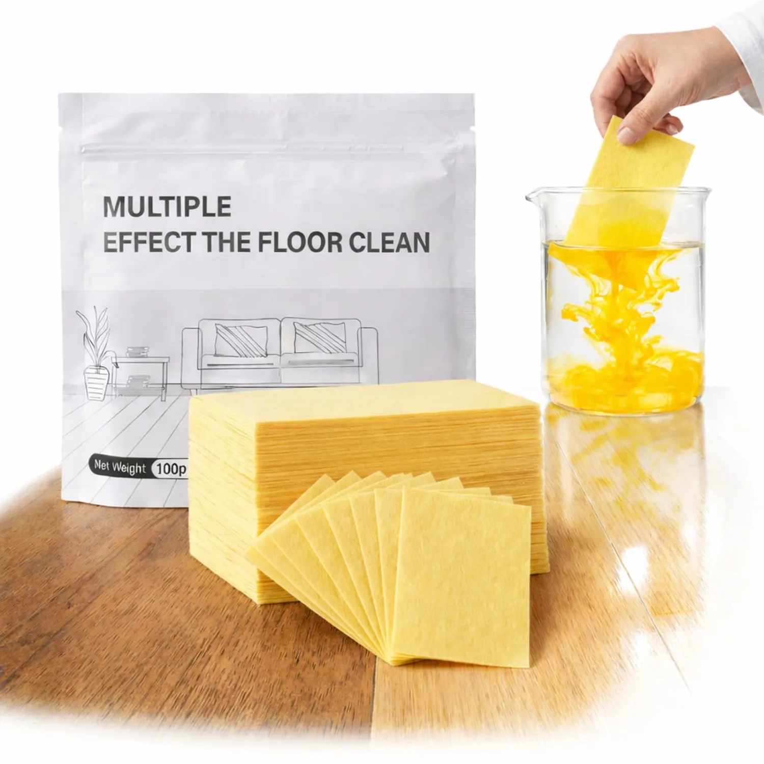 Multi-effect Floor Clean Tablets, 2026 New Multi-effect Floor Cleaning Sheets with Fresh Scent, 30/60/90/100/120Pcs, Suitable for Tile, Wood, Laminate, Kitchen, And Bathroom Care Use ，Yellow：60