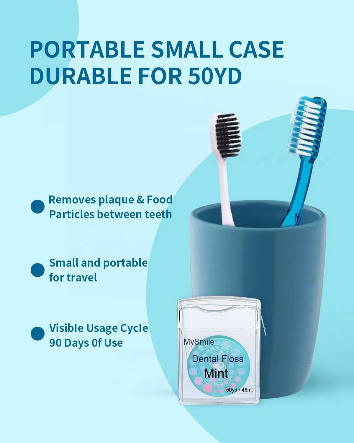 MySmile Woven Dental Floss, Effective Plaque Removal, Cruelty Free Tooth Floss, Mint, Waxed, Expanding, Vegan, Kid-Friendly String Floss with Coconut Oil, 50 Yards