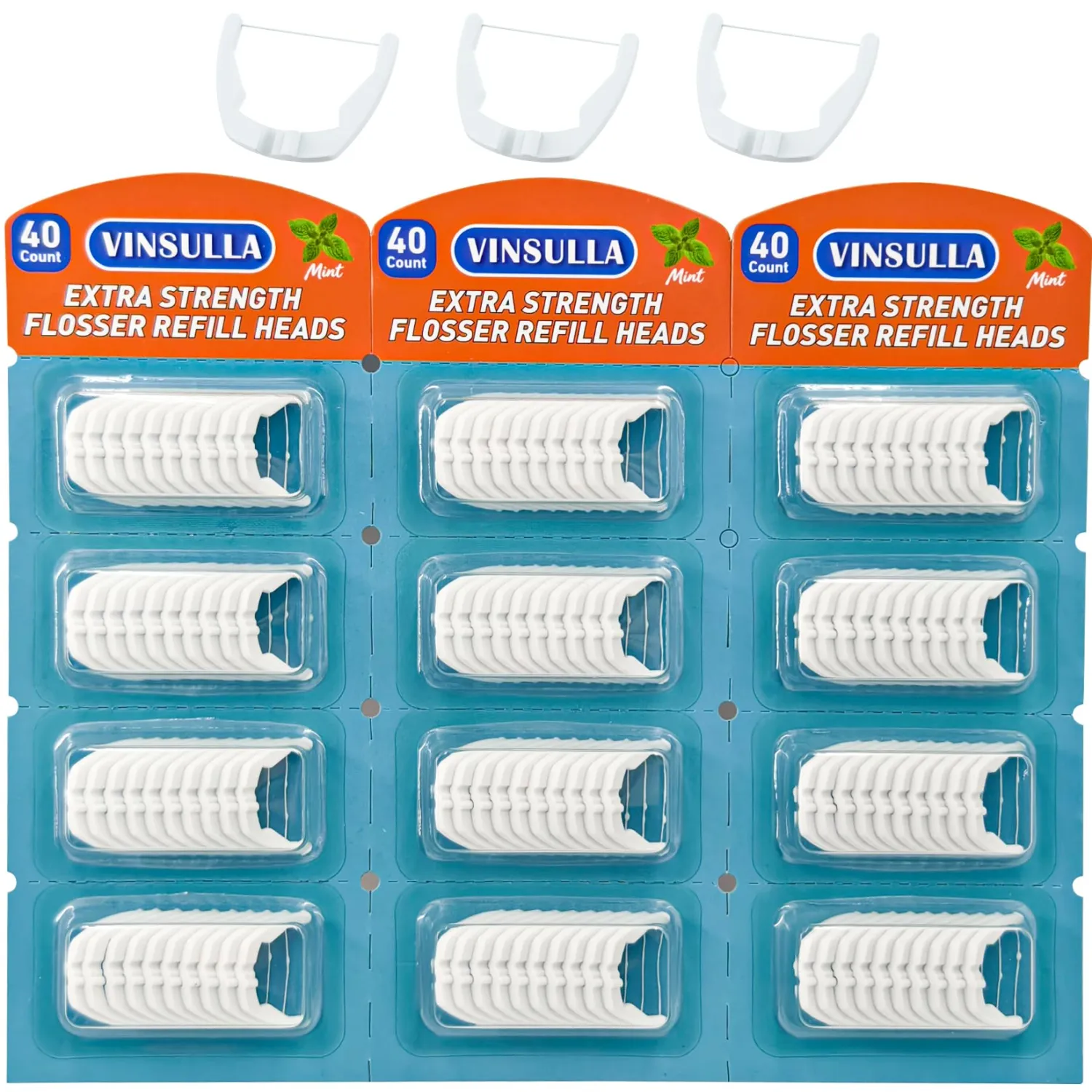 VINSULLA Flosser Refill Heads Compatible with Listerine Ultraclean Access Flosser, Mint, Shred Resistant, 40 Count, Pack of 3