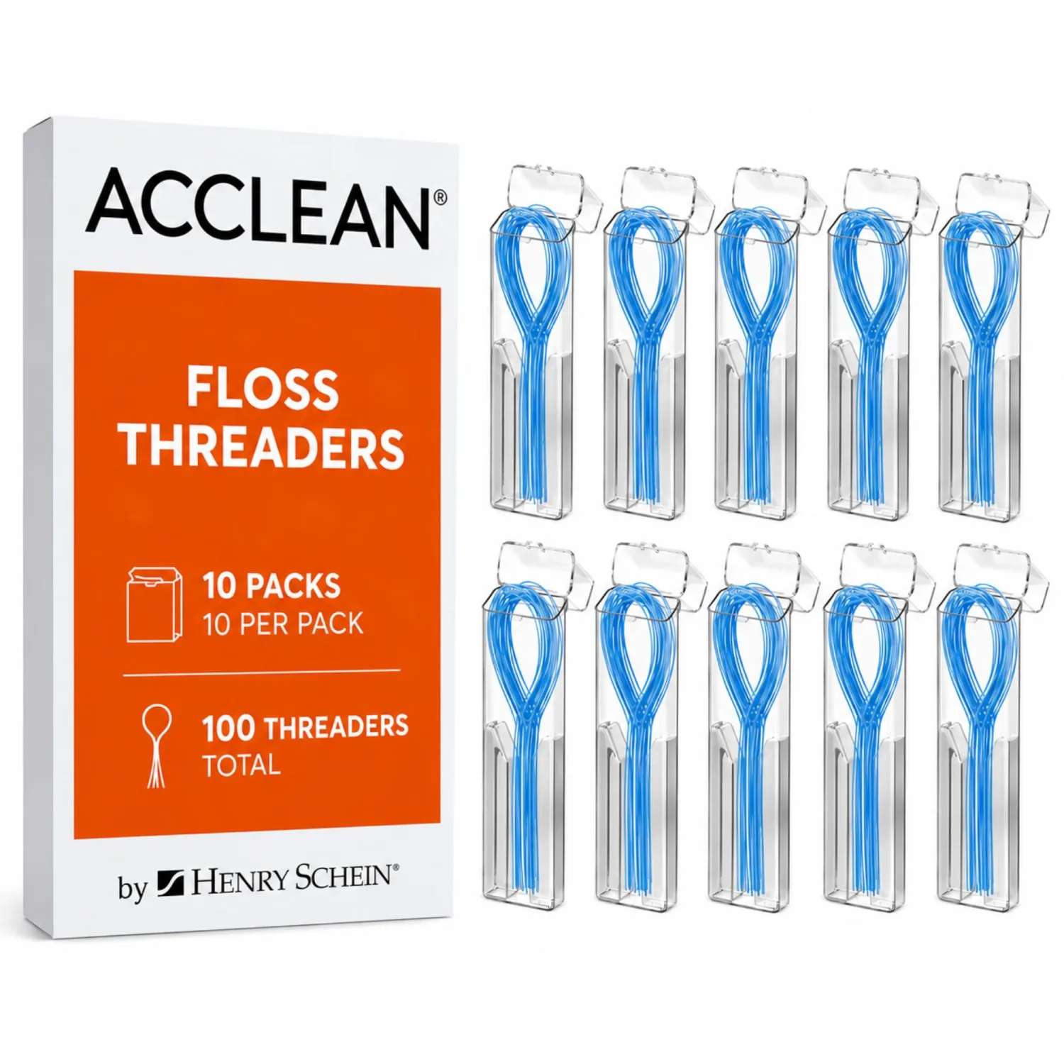 Acclean Dental Floss Threaders for Bridges & Implants, Bridge Flossers for Adults, Floss Threaders for Braces & Retainers, Dental Bridge Cleaner Threader Floss, 100 Count (10 Packs of 10)