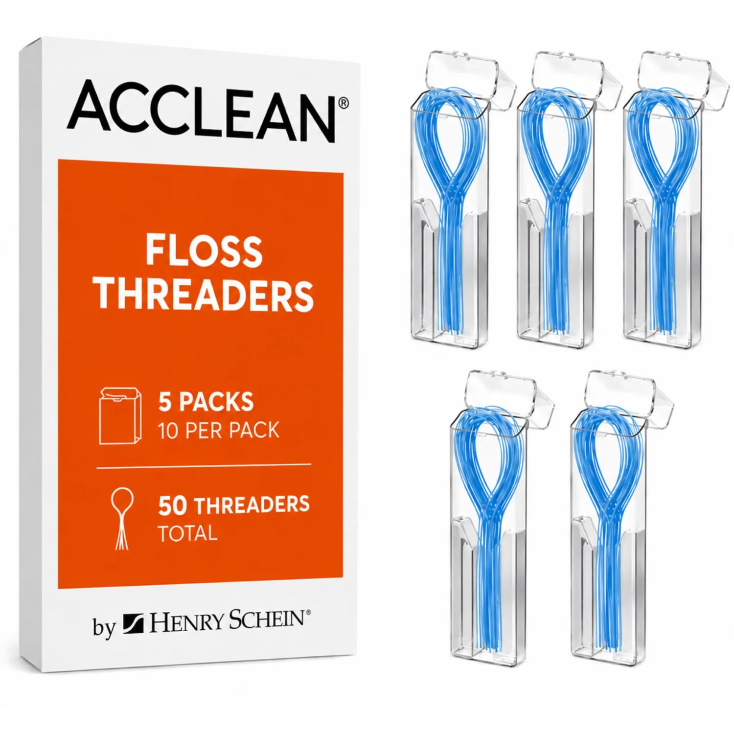 Acclean Dental Floss Threaders for Bridges & Implants, Bridge Flossers for Adults, Floss Threaders for Braces & Retainers, Dental Bridge Cleaner Threader Floss, 50 Count (5 Packs of 10)