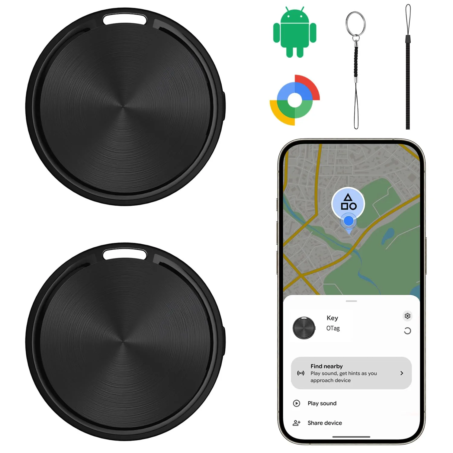AlR TAG for Android-2 Pack,Android Tracker Tags,2 Year Battery Life,Google Find Trackers for Google'S Find Hub App,IP65 Waterproof Luggage Tracker for Keys,Wallets,Suitcases