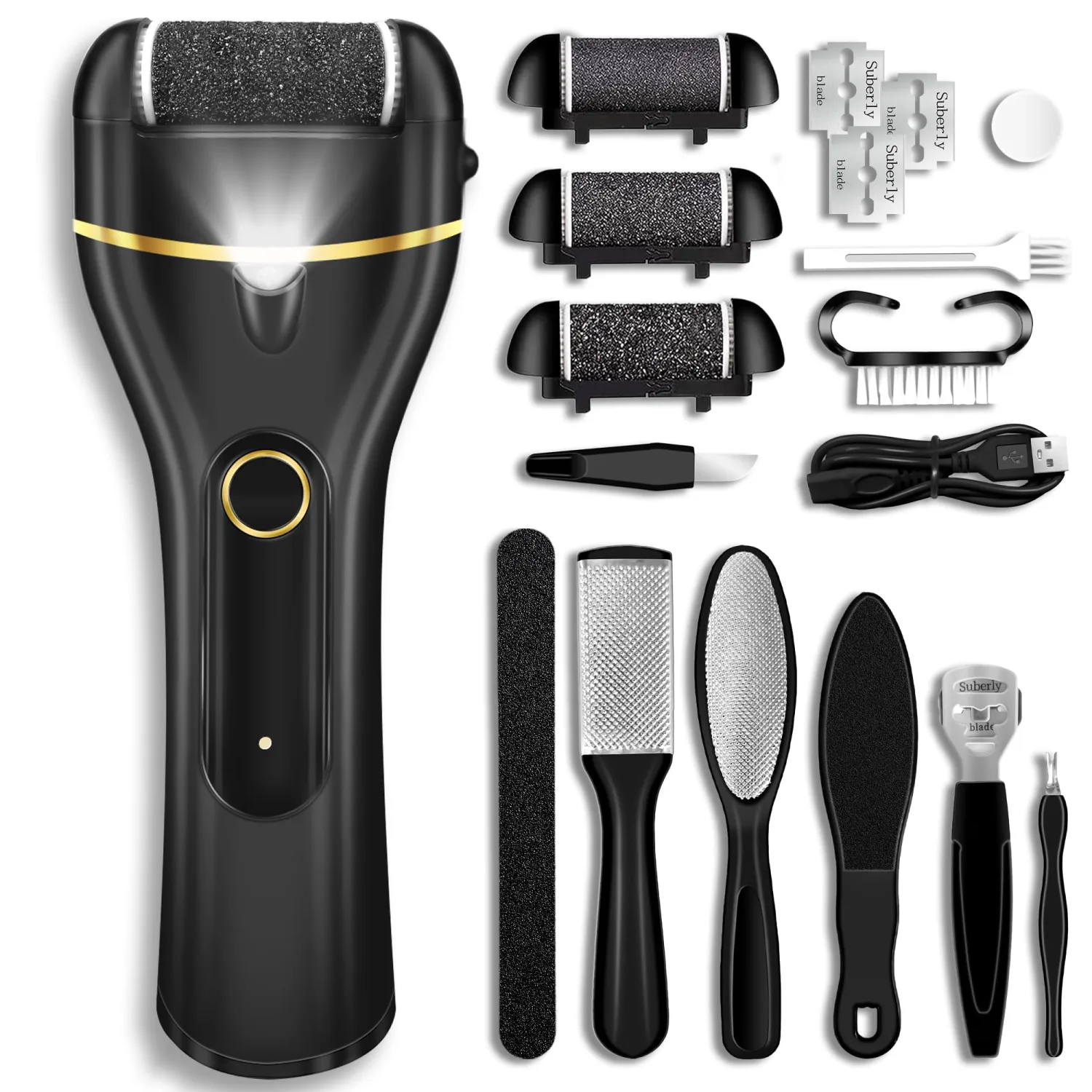 Callus Remover for Feet, Electric Foot Callus Remover Waterproof with 3 Rollers 2 Speed Battery Display,17 in1 Rechargeable Foot File Pedicure Kits for Dead Hard Cracked Dry Skin