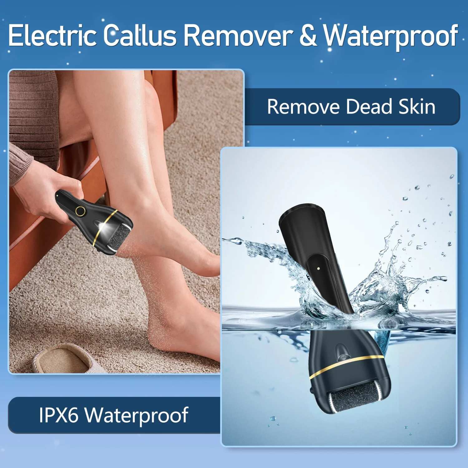 Callus Remover for Feet, Electric Foot Callus Remover Waterproof with 3 Rollers 2 Speed Battery Display,17 in1 Rechargeable Foot File Pedicure Kits for Dead Hard Cracked Dry Skin