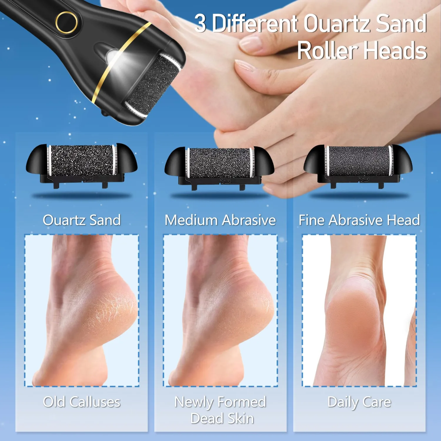 Callus Remover for Feet, Electric Foot Callus Remover Waterproof with 3 Rollers 2 Speed Battery Display,17 in1 Rechargeable Foot File Pedicure Kits for Dead Hard Cracked Dry Skin