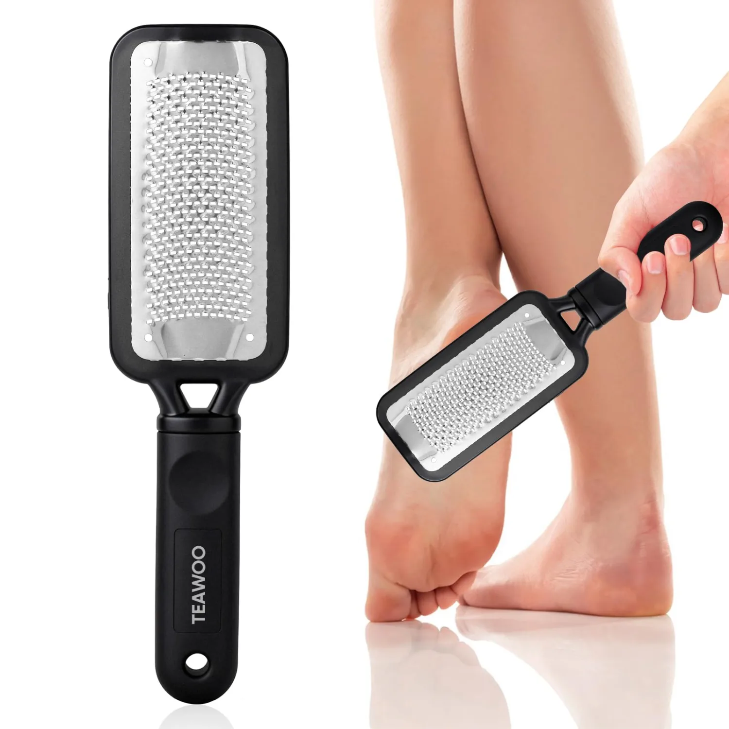 TEAWOO Foot File Callus Remover, Large Stainless Steel Foot Rasp, Heavy Duty Foot Scraper for Dead Skin and Hard Heels, Waterproof Pedicure Tools for At Home Foot Care