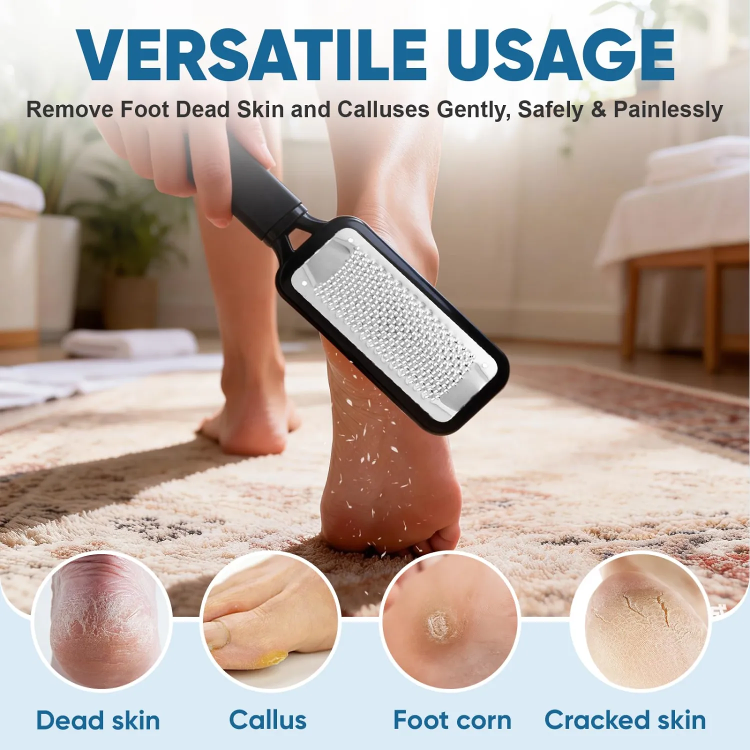 TEAWOO Foot File Callus Remover, Large Stainless Steel Foot Rasp, Heavy Duty Foot Scraper for Dead Skin and Hard Heels, Waterproof Pedicure Tools for At Home Foot Care