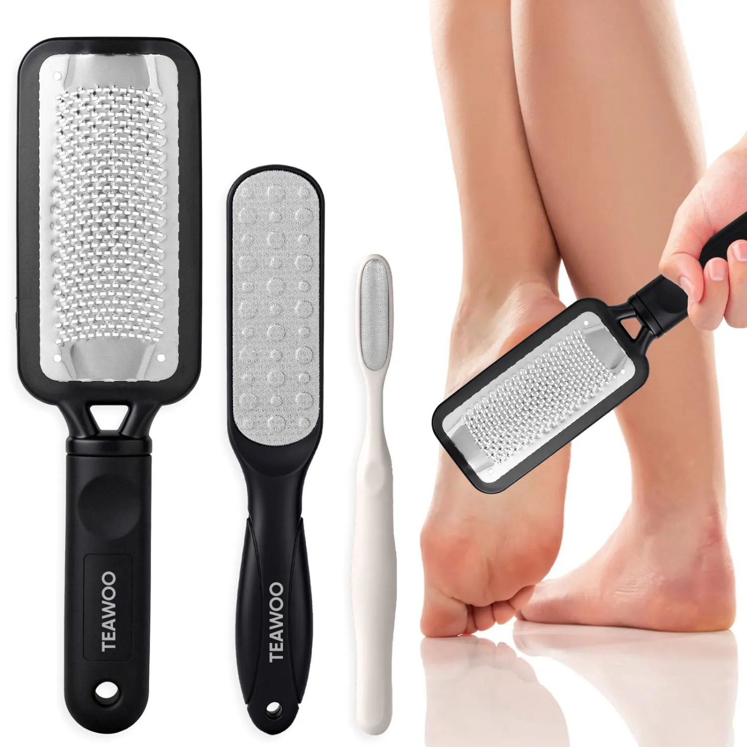 TEAWOO 3 Pack Foot Files Callus Remover, Stainless Steel Foot Rasp and Foot Scrubber, Professional Pedicure Tools for Dead Skin, Hard Skin and Calluses Removal