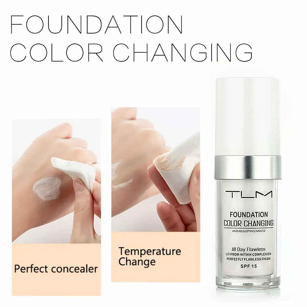 2PCS TLM Colour Changing Foundation - Flawless Coverage, Lightweight Formula, Adapts to Skin Tone, Hides Wrinkles & Lines, Hydrating & Long-Lasting, BB Cream Makeup Base Concealer Cover