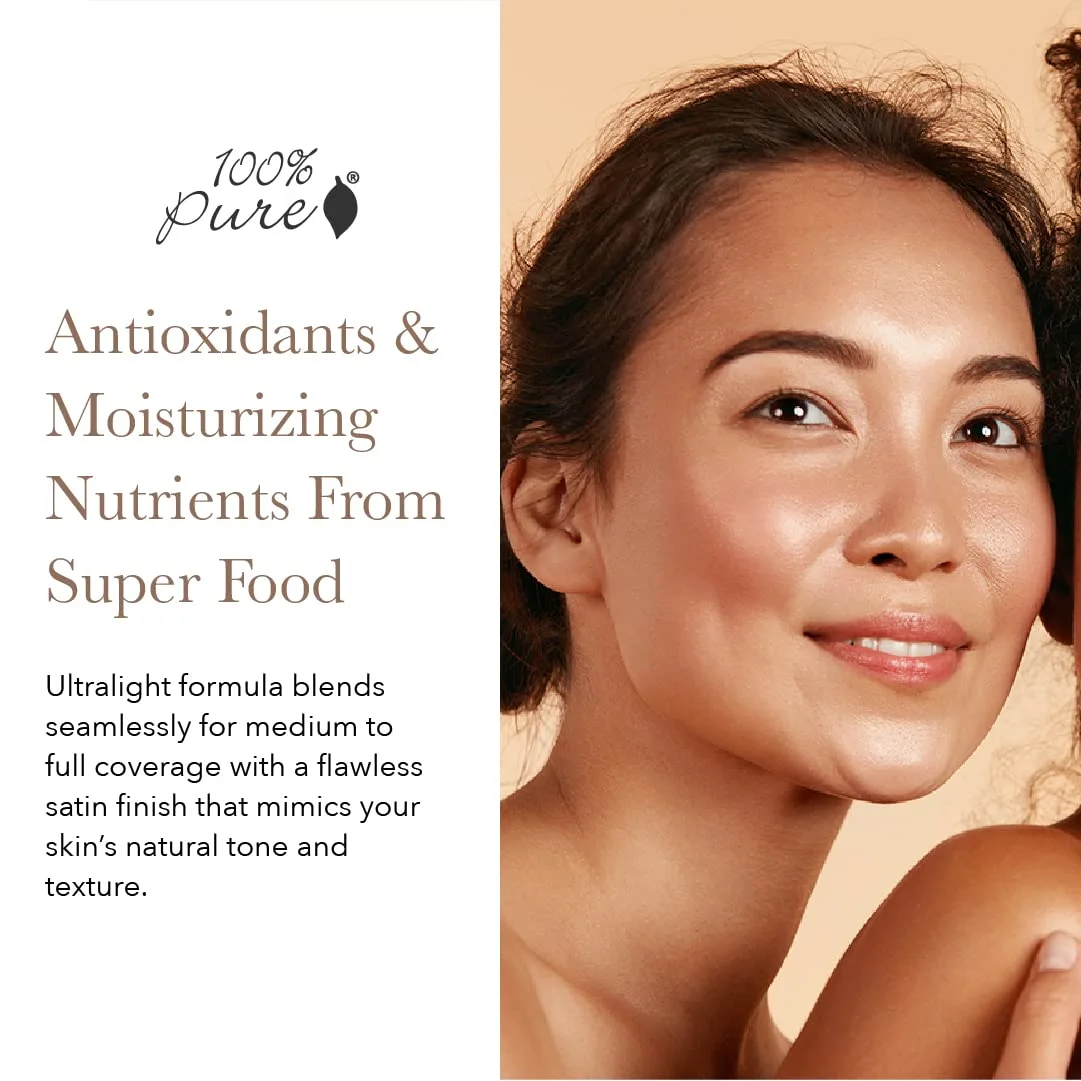 100% PURE 2nd Skin Lightweight Serum Foundation Anti-Aging Face Makeup - Blendable Coverage Liquid Hydration Boost for Soft Plumped Up Glow, Vegan Shade 5 (Neutral w/Peachy Undertone) - 1.18 Fl Oz