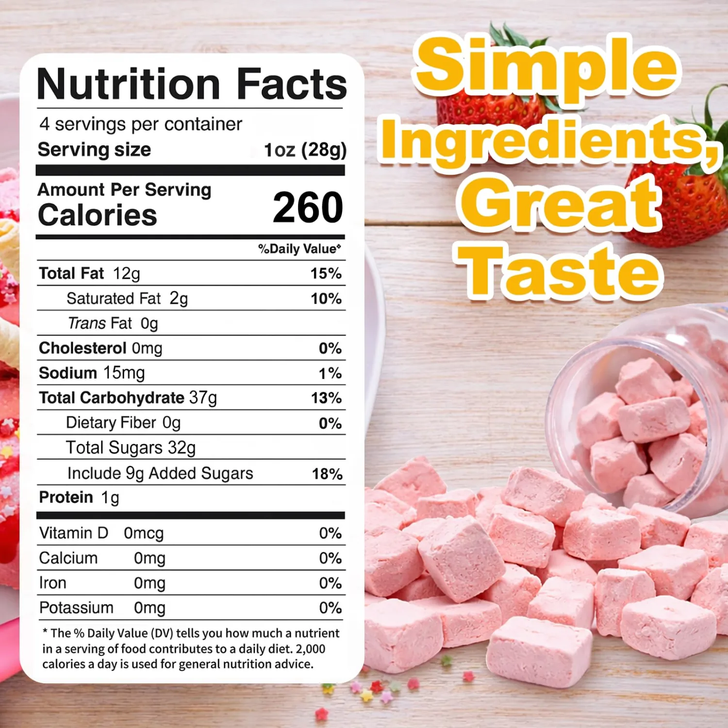 4 OZ Freeze Dried Strawberry Ice Cream Cubes, Crunchy No Melt Snack, Real Ice Cream Flavor, Lightweight Dessert for Camping, Parties, Road Trips & Gifts