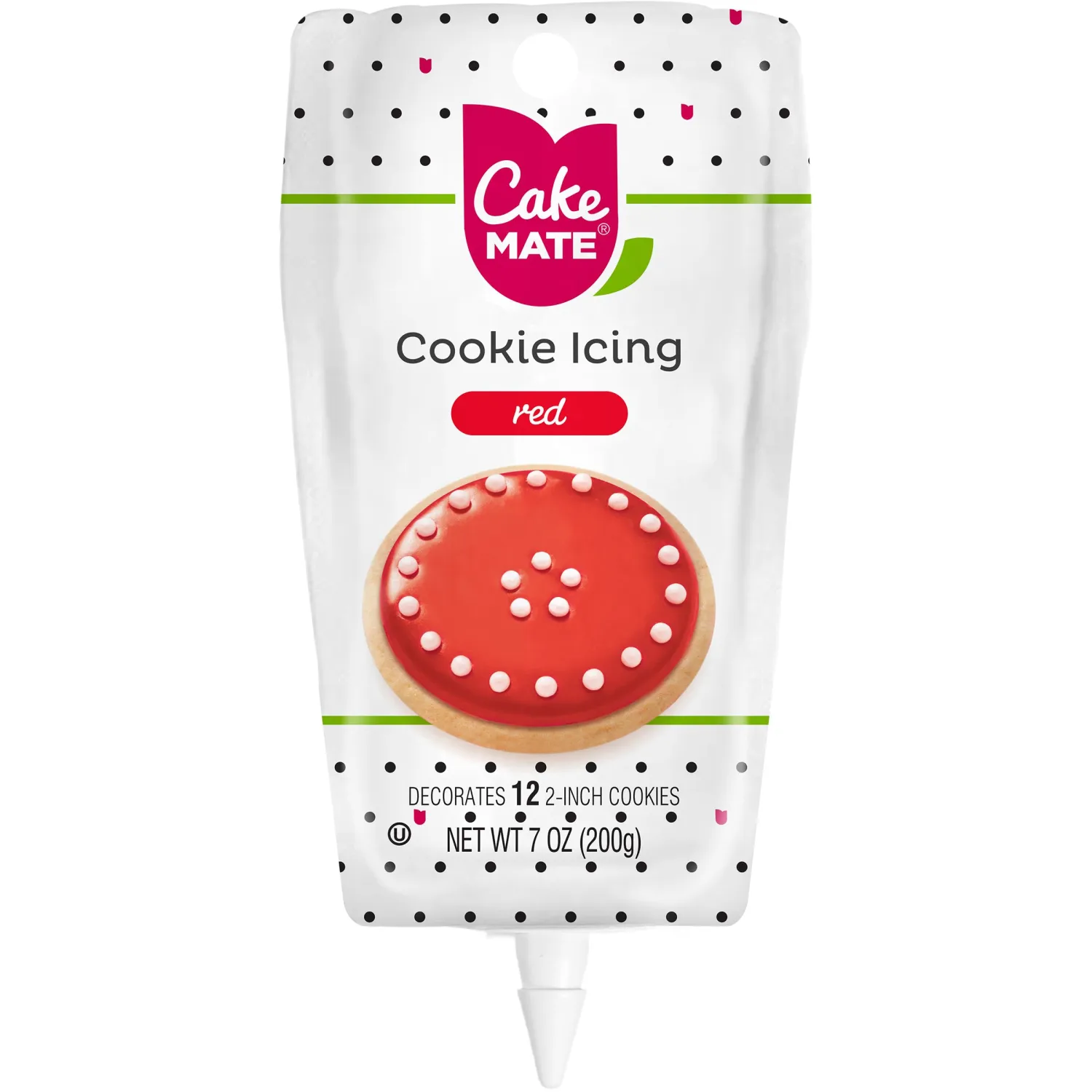Cake Mate Cookie Icing, Fast-Drying Squeeze Pouch Icing for Decorating Sugar Cookies & Gingerbread, 7 oz., Red