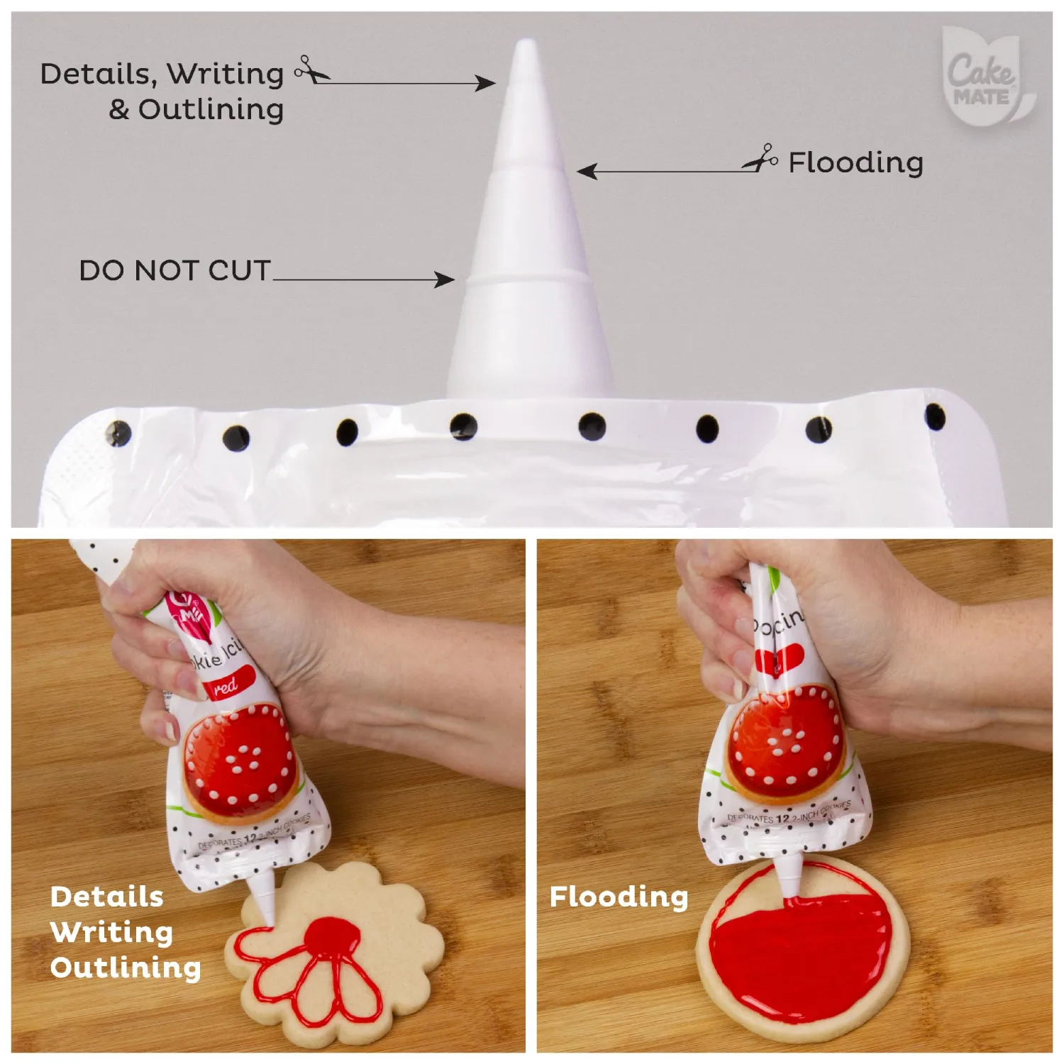 Cake Mate Cookie Icing, Fast-Drying Squeeze Pouch Icing for Decorating Sugar Cookies & Gingerbread, 7 oz., Red