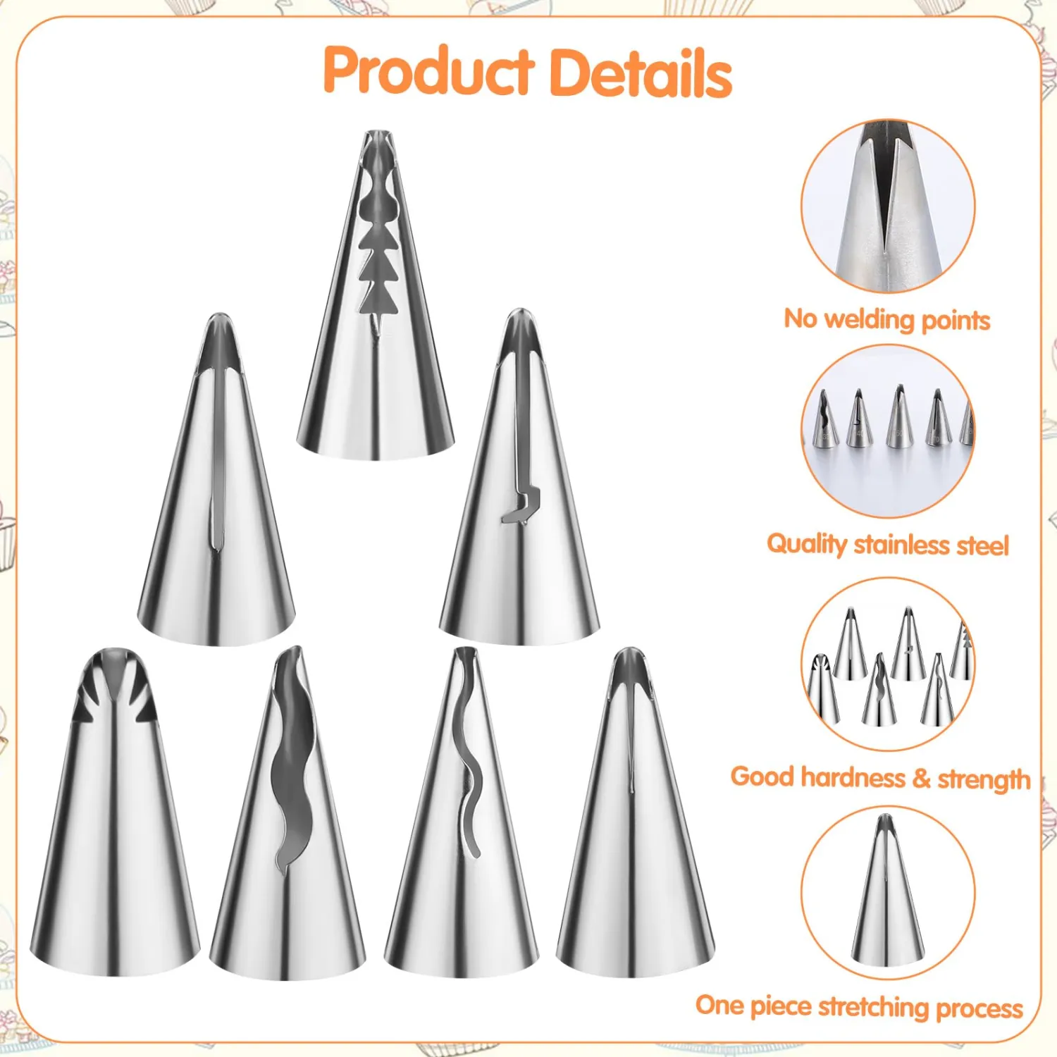 Frosting Bags and Tips, 7 Pcs Stainless Steel Russian Nozzles Cake Icing Tools with 20 Piping Bags Frosting Pipings Kit for Pastry Fondant Cupcakes Cake Decorating