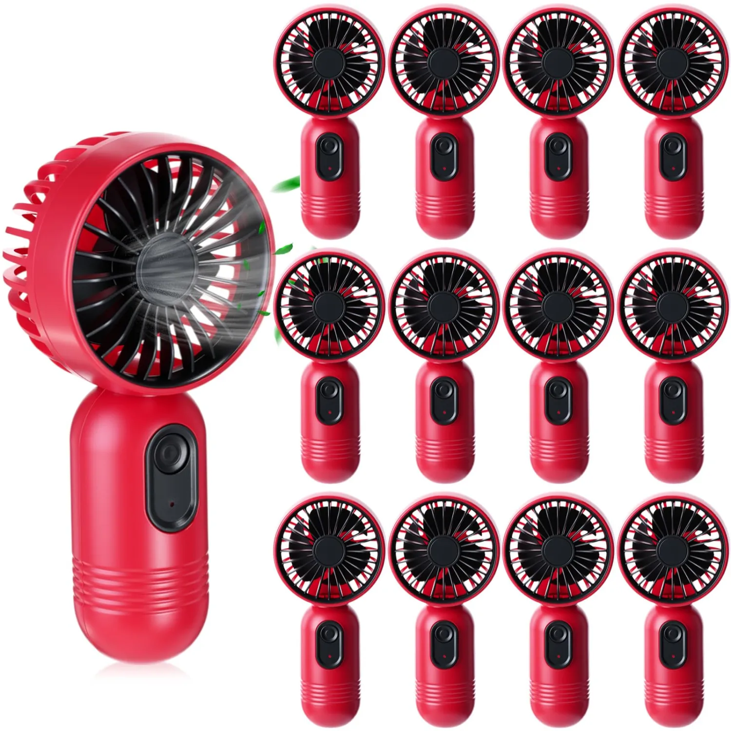 Rossesay 12 Pack Mini Portable Handheld Fan Bulk for Travel 3 Speeds, Rechargeable USB Battery Operated, Small Personal Eyelash Fans for Women Men Indoor Outdoor(Red)