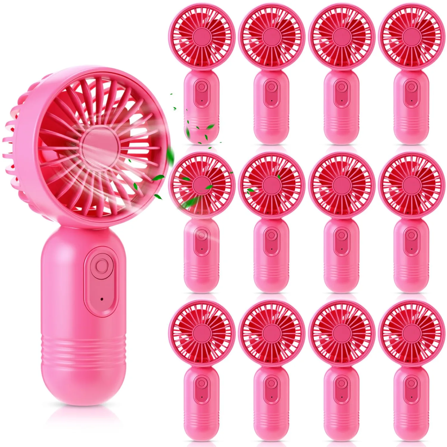 Rossesay 12 Pack Mini Portable Handheld Fan Bulk for Travel 3 Speeds, Rechargeable USB Battery Operated, Small Personal Eyelash Fans for Women Men Indoor Outdoor(Rose Red)