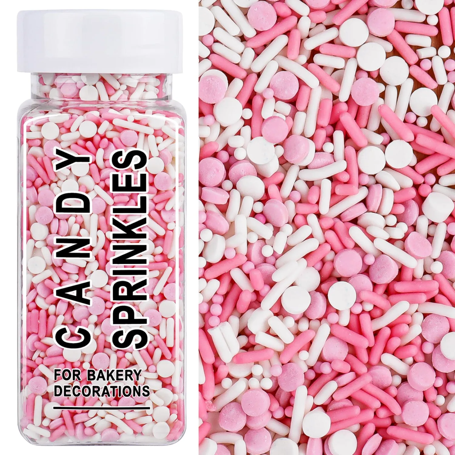 Pink Sprinkles for Cake Decorating, 4.6oz Ice Cream Sprinkles 3-Mix Nonpareils Confetti Jimmies for Cupcakes Ice Cream Dessert