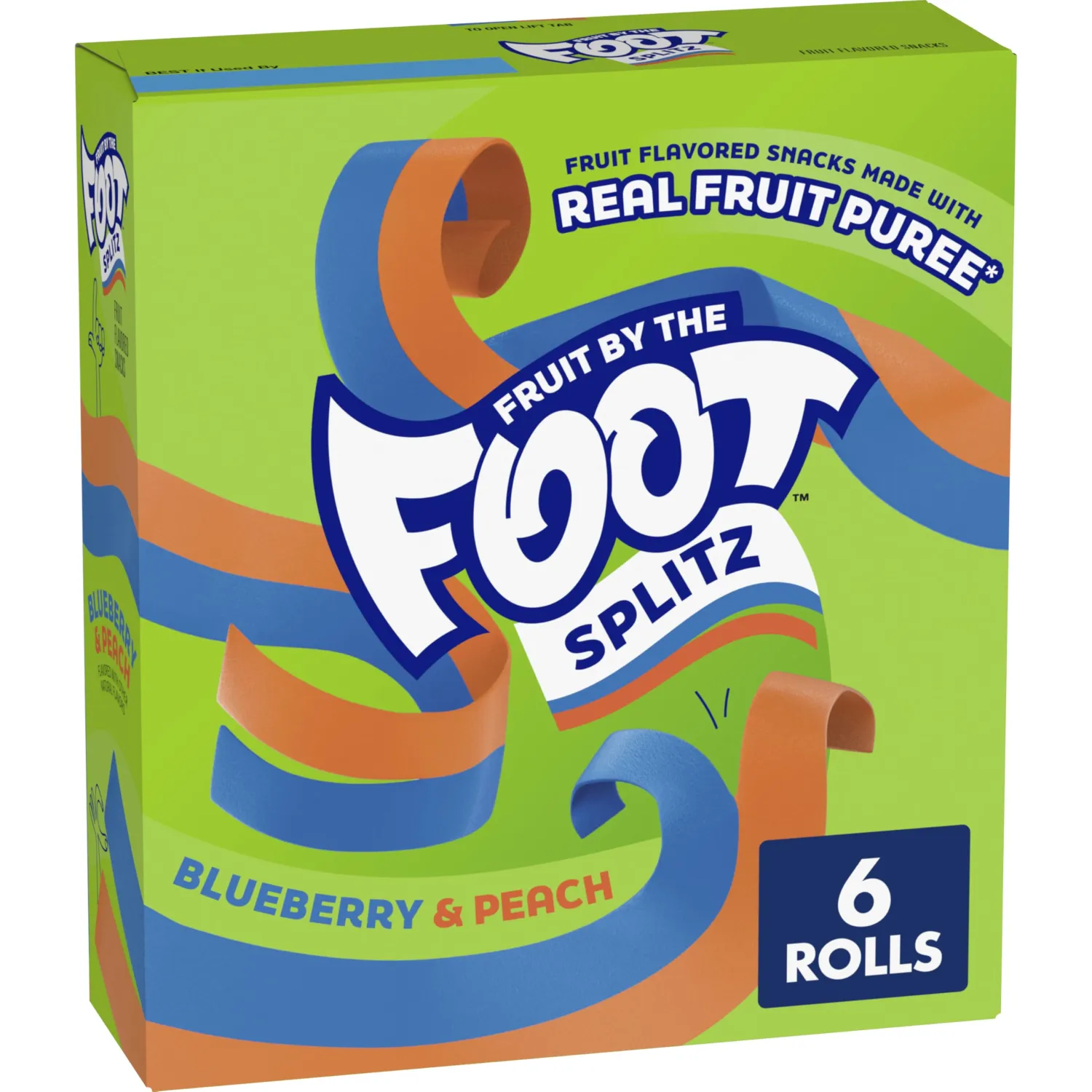 Fruit by the Foot Splitz Fruit Flavored Snacks, Blueberry and Peach, Gluten Free, 6 Rolls, 4.5 oz
