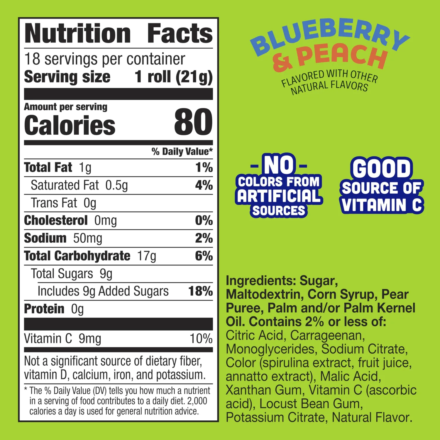 Fruit by the Foot Splitz Fruit Flavored Snacks, Blueberry and Peach, Gluten Free, Family Pack, 18 Rolls, 13.5 oz