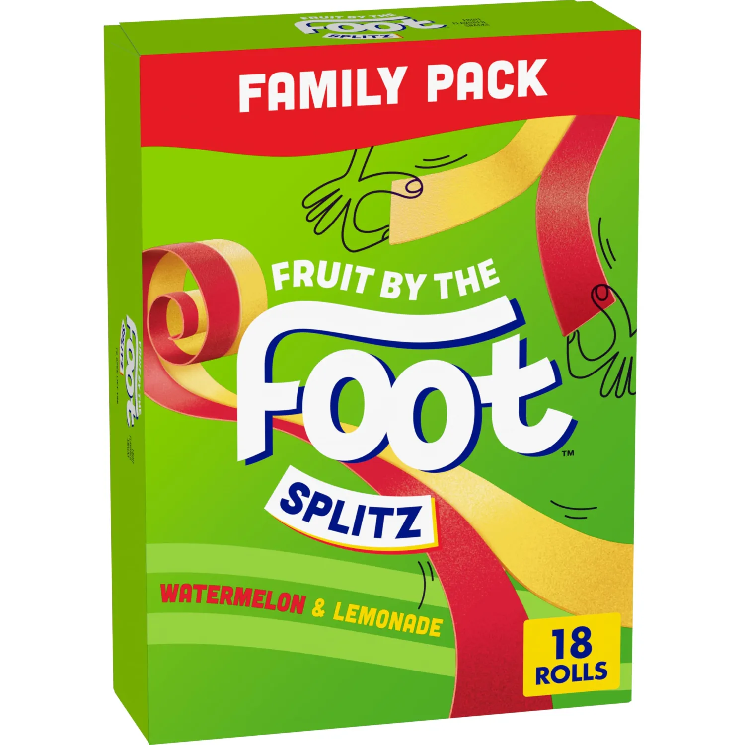 Fruit By The Foot Splitz Fruit Flavored Snacks, Watermelon and Lemonade, Family Pack, 18 Rolls, 13.5 oz