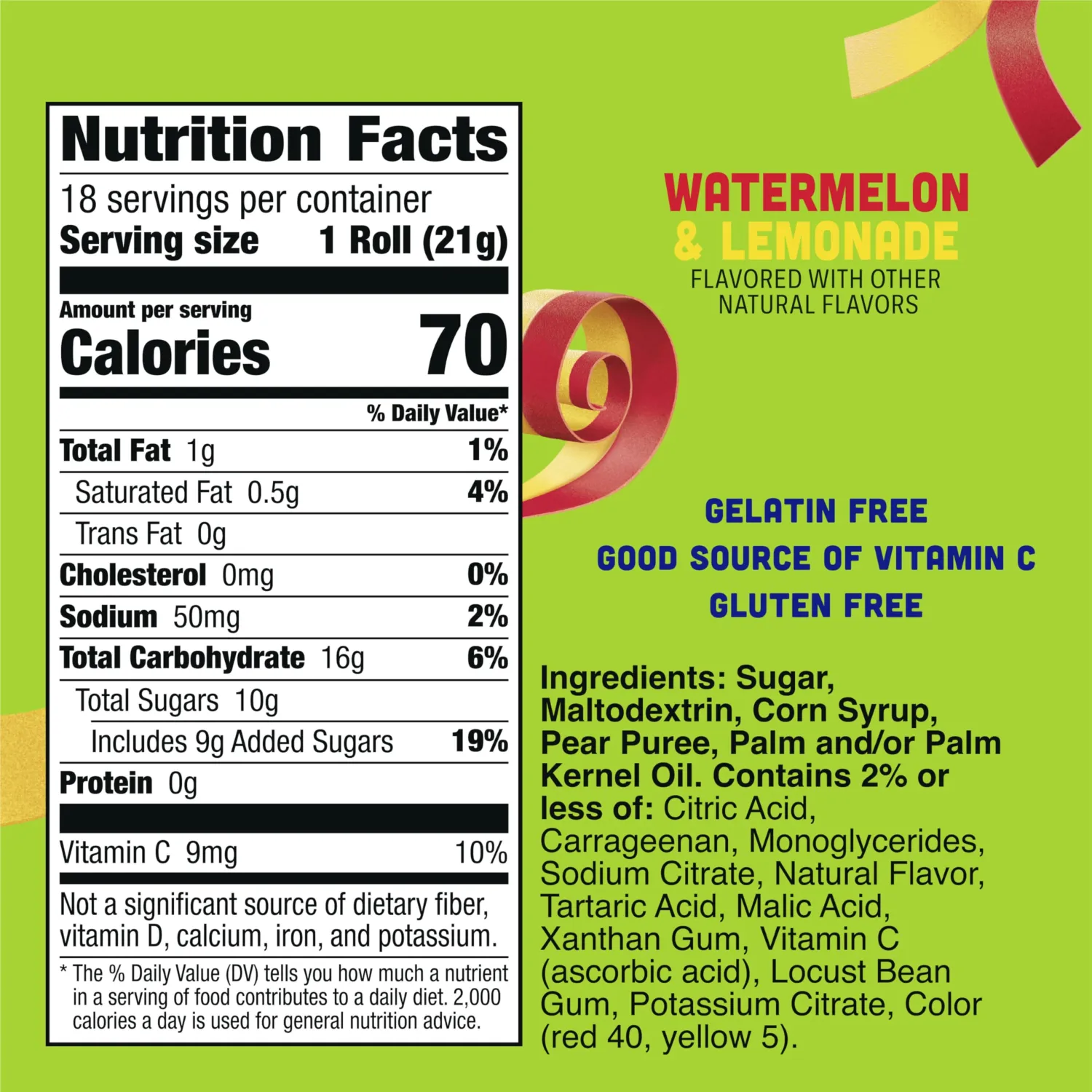 Fruit By The Foot Splitz Fruit Flavored Snacks, Watermelon and Lemonade, Family Pack, 18 Rolls, 13.5 oz