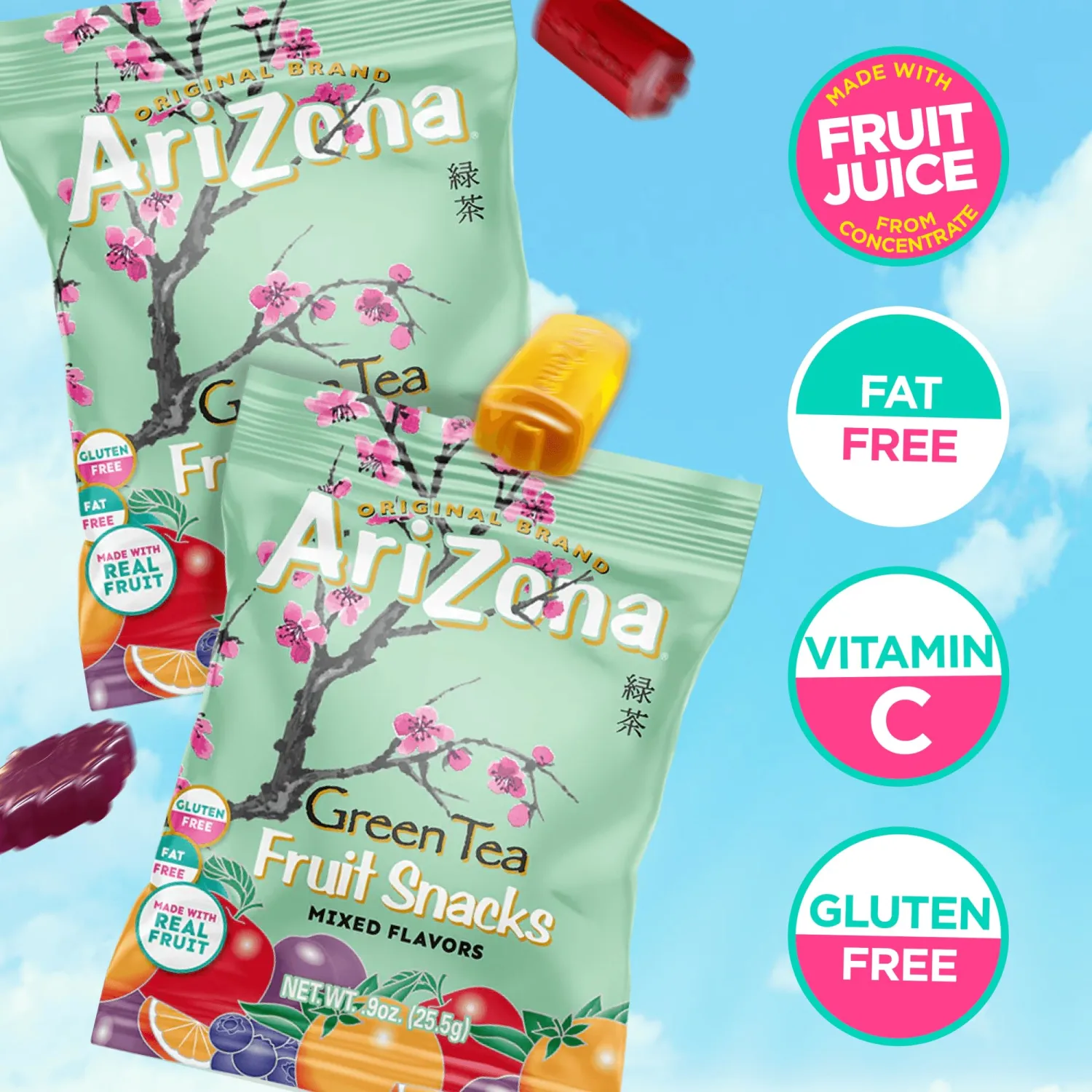 AriZona Iced Tea Fruit Snacks, Green Tea - 0.9 oz, 10 count Box (Pack of 2)