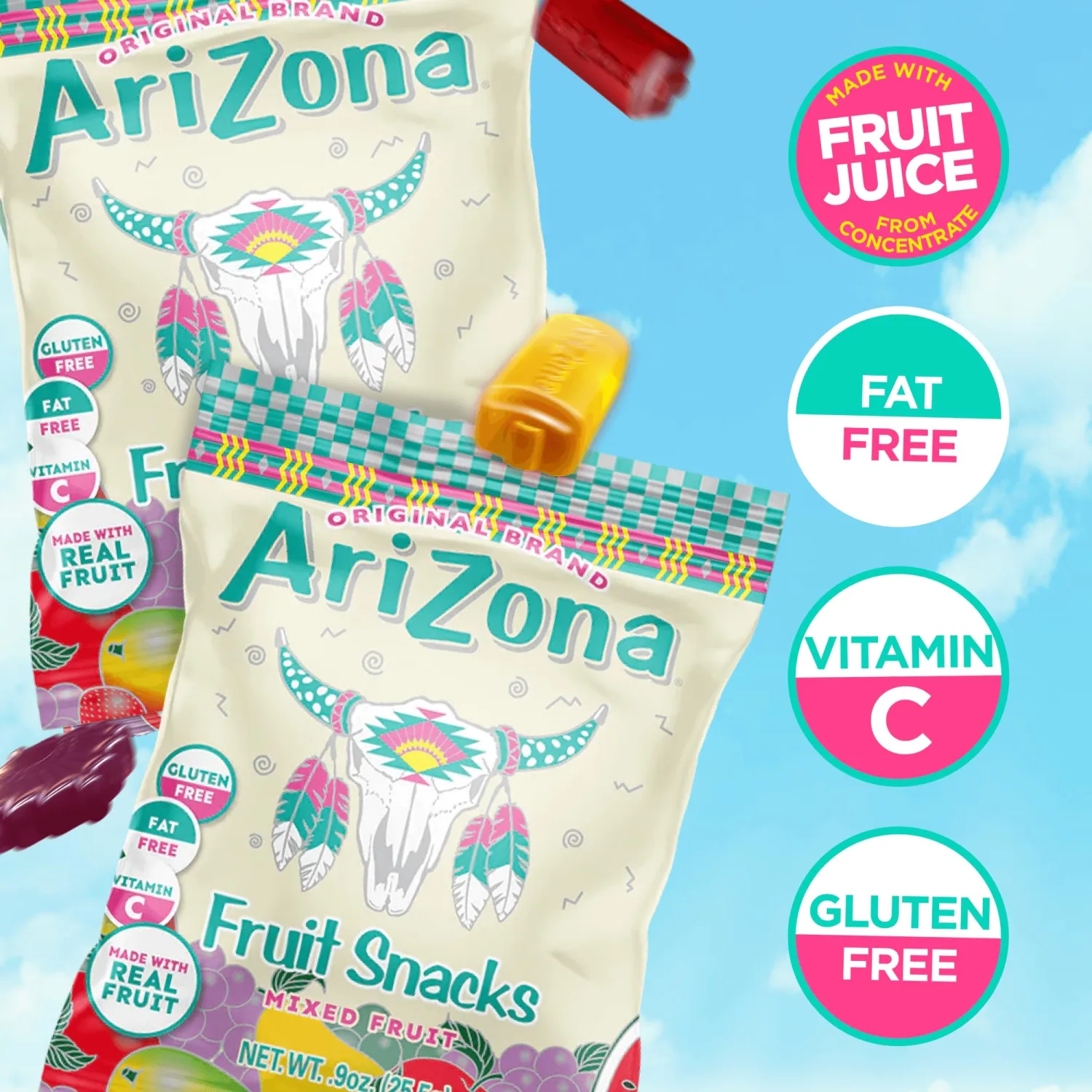 AriZona Iced Tea Fruit Snacks, Mixed Fruit - 0.9 oz, 10 count Box (Pack of 2)