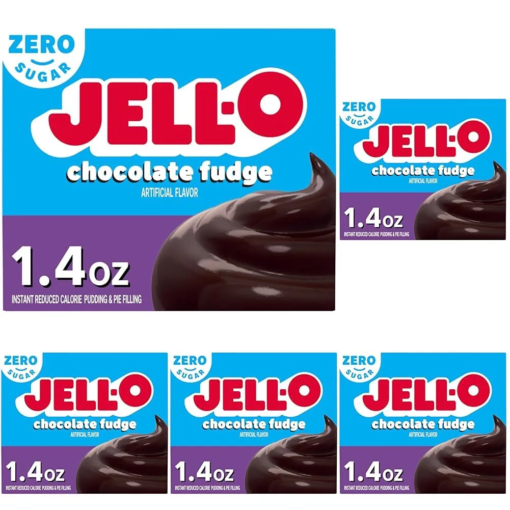Jell-O Chocolate Fudge Zero Sugar Instant Reduced Calorie Pudding & Pie Filling Mix, 1.4 oz Box (Pack of 5)